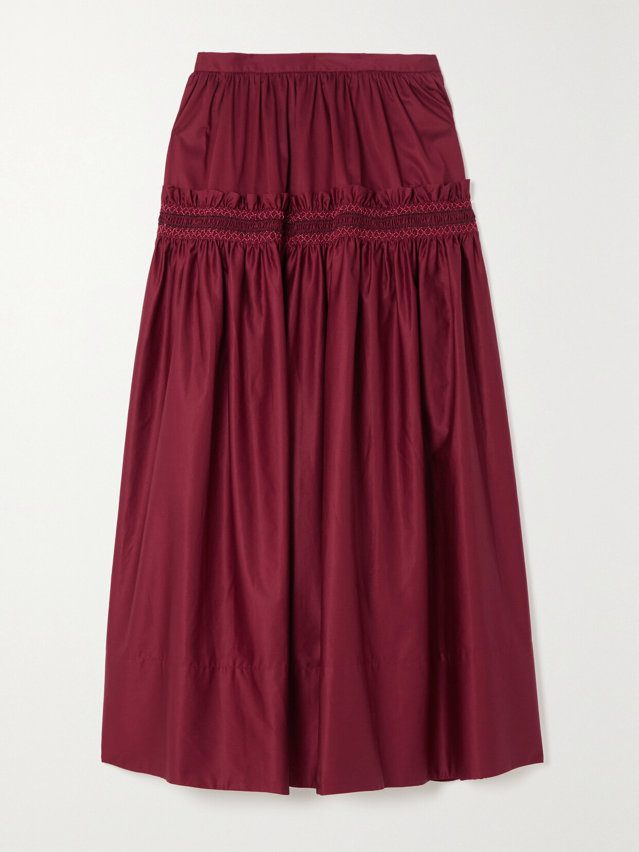 Molly Goddard - Frauke Tiered Embroidered Cotton-satin Midi Skirt - Burgundy