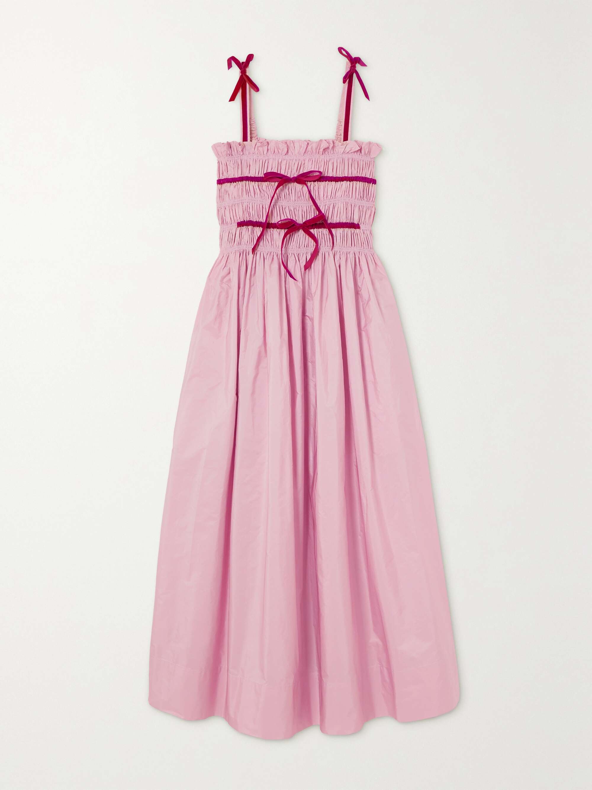 Kate bow-embellished velvet-trimmed taffeta midi dress