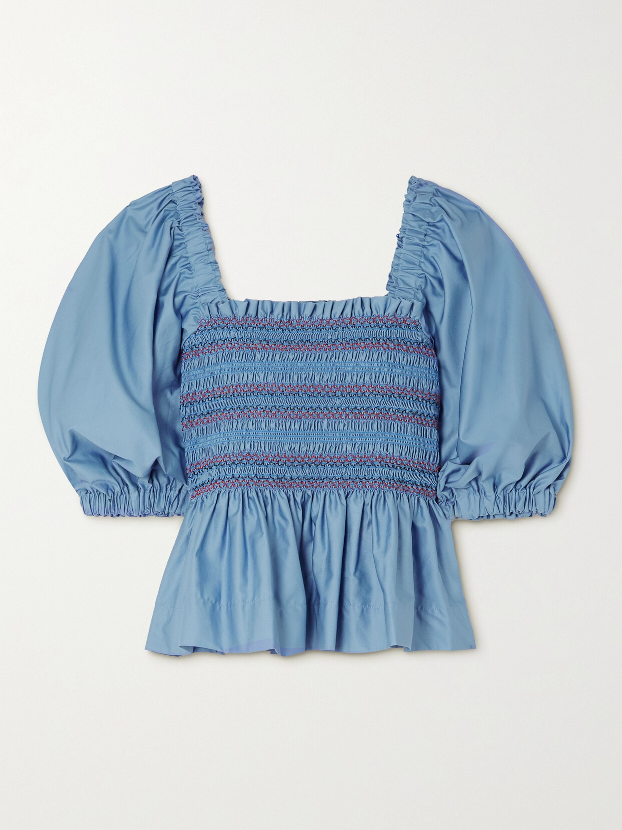 Molly Goddard Marigold Embroidered Shirred Cotton-satin Top - Blue