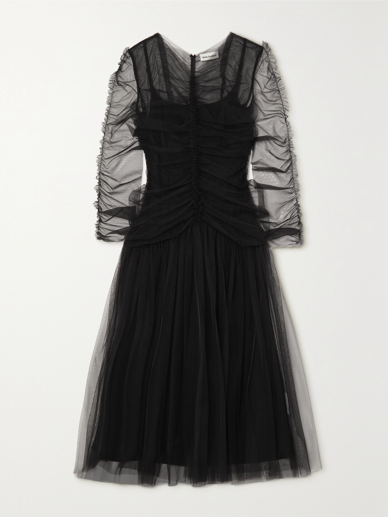 Molly Goddard - Malin Ruched Tulle Midi Dress - Black