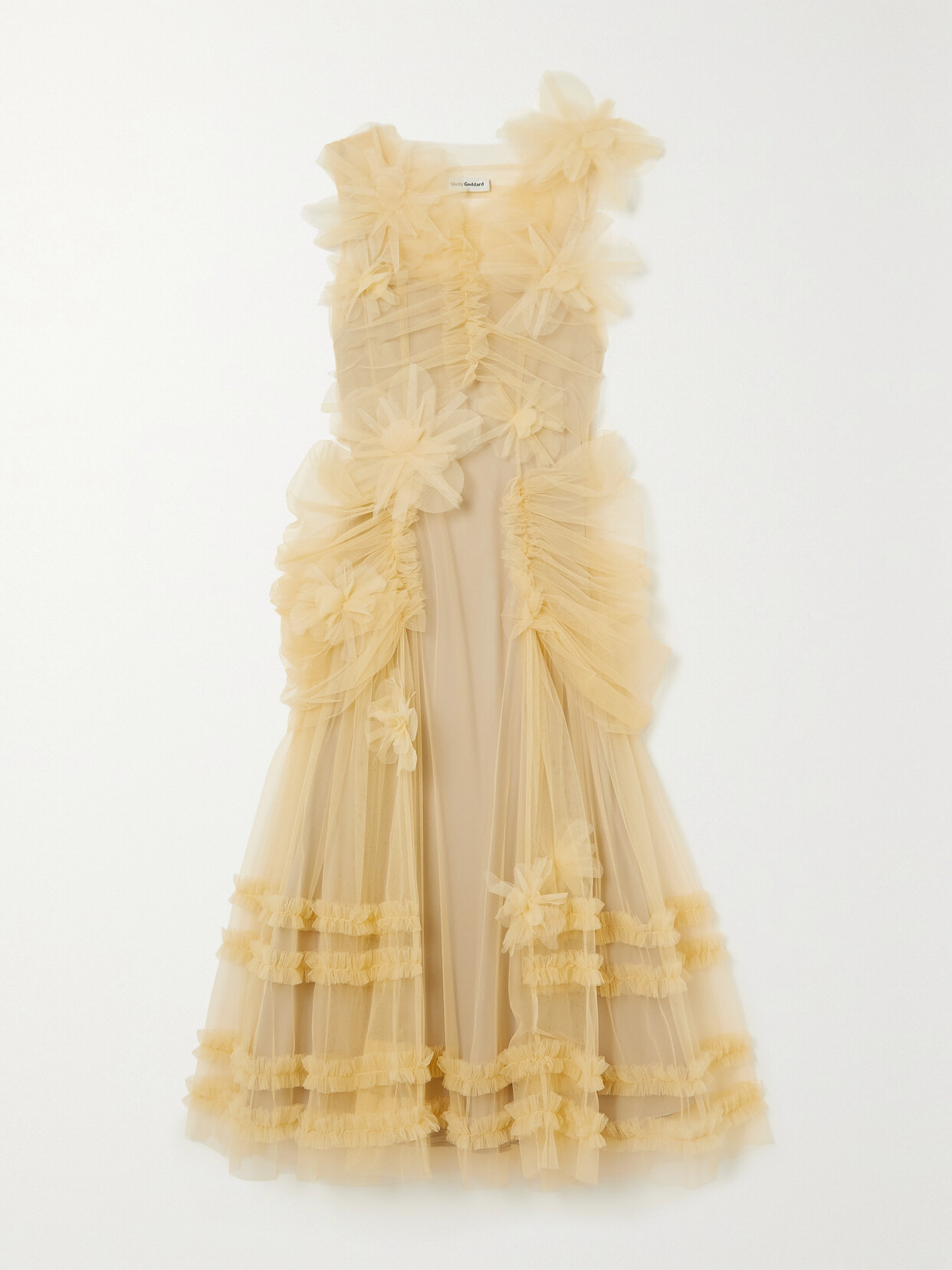 MOLLY GODDARD JAYA GATHERED RUFFLED TULLE MIDI DRESS