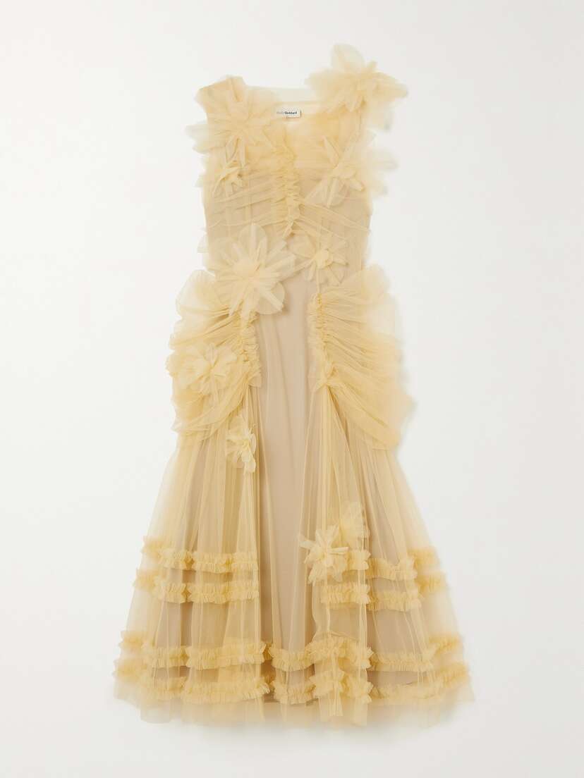Molly Goddard Jaya Gathered Ruffled Tulle Midi Dress -  - UK 14