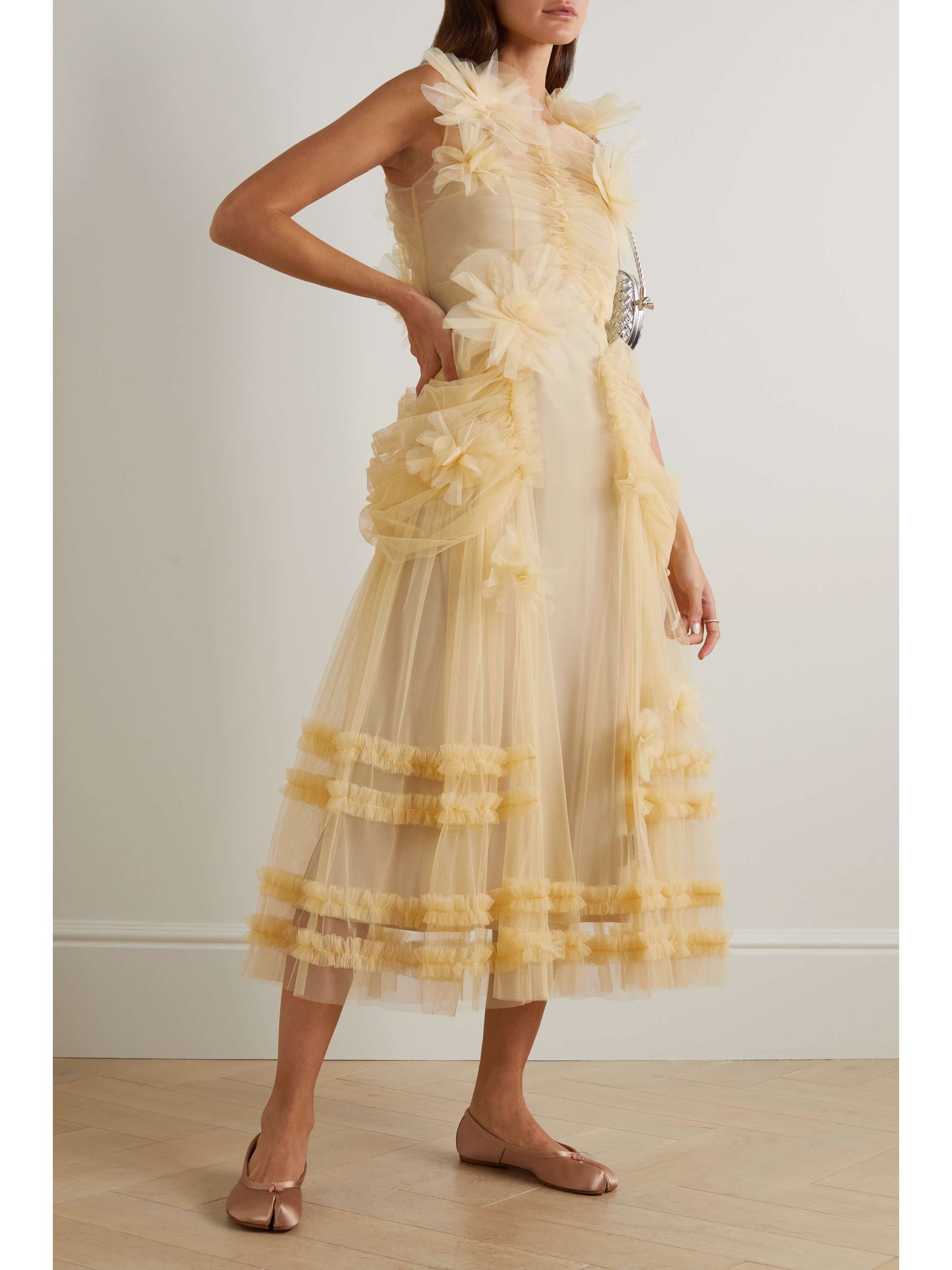 MOLLY GODDARD Jaya gathered ruffled tulle midi dress NETAPORTER