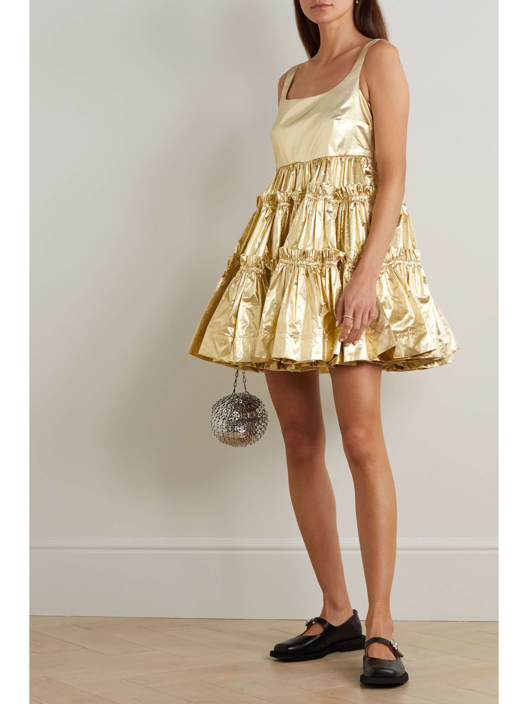 MOLLY GODDARD Selene gathered metallic lamé mini dress