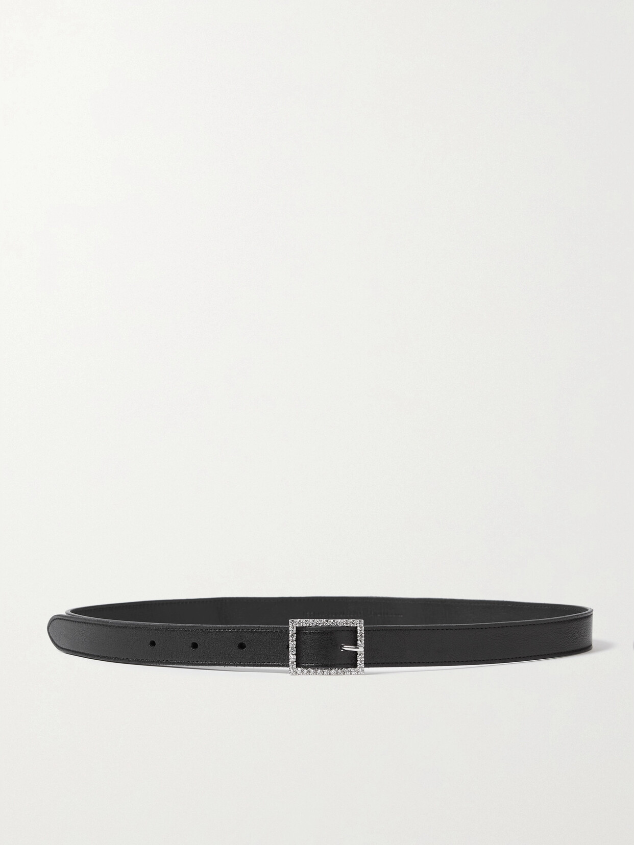 SAINT LAURENT Crystal-embellished Textured-leather Belt - Black