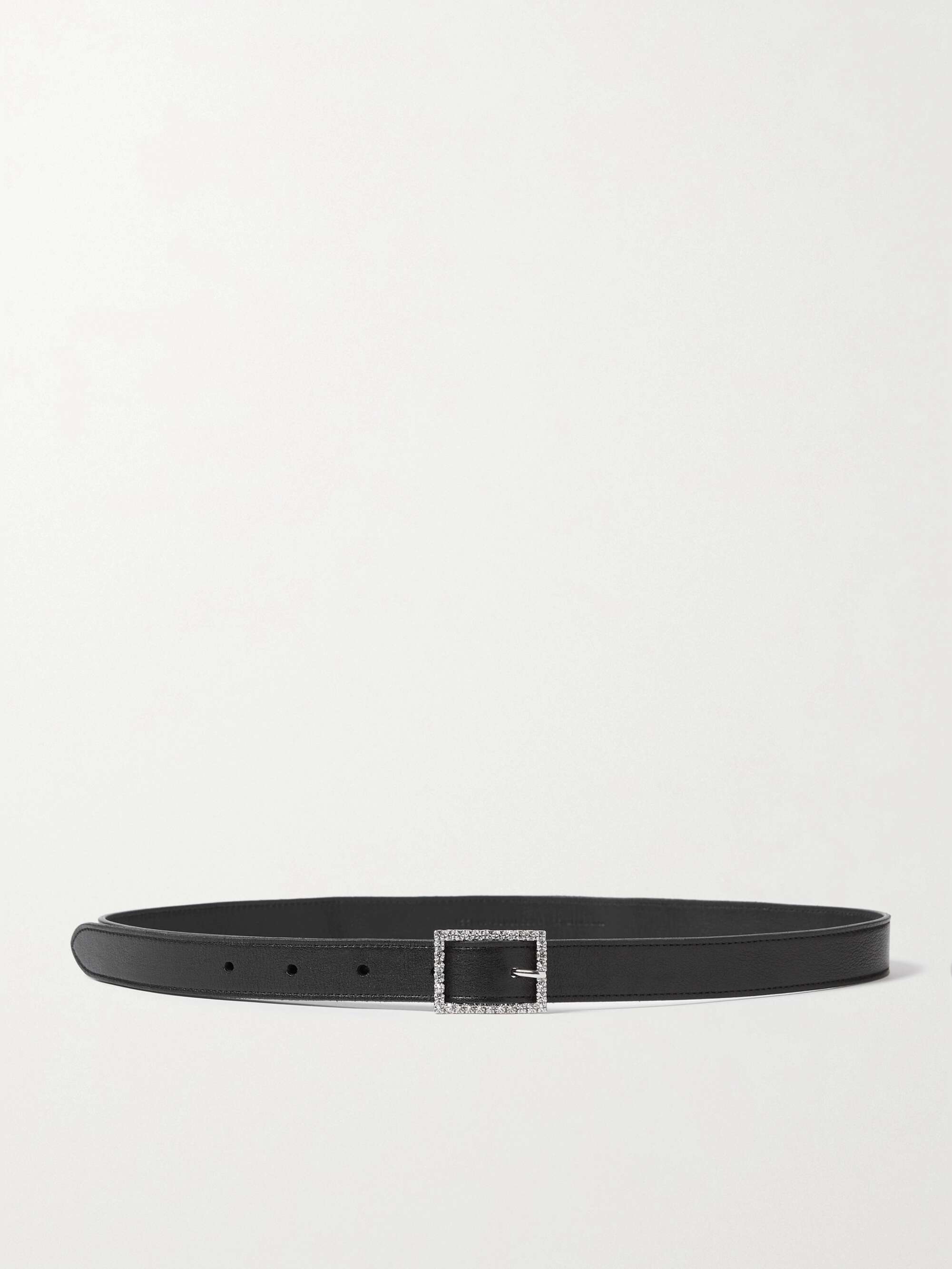 SAINT LAURENT Crystal-embellished textured-leather belt | NET-A-PORTER