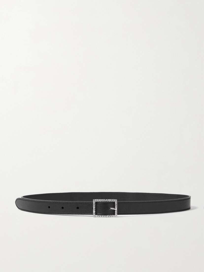 Saint Laurent Crystal-embellished Textured-leather Belt