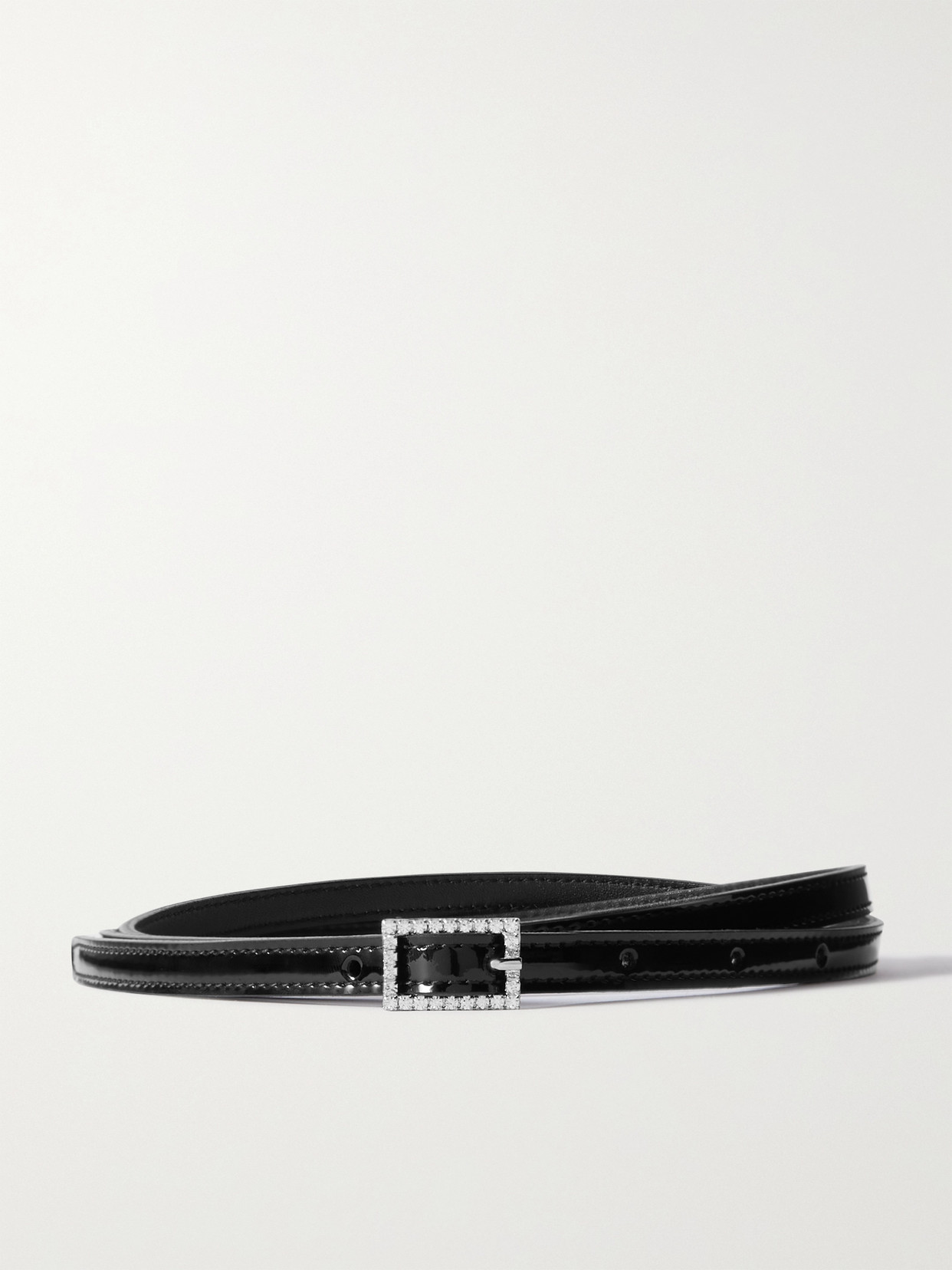 SAINT LAURENT Crystal-embellished Patent-leather Belt - Black