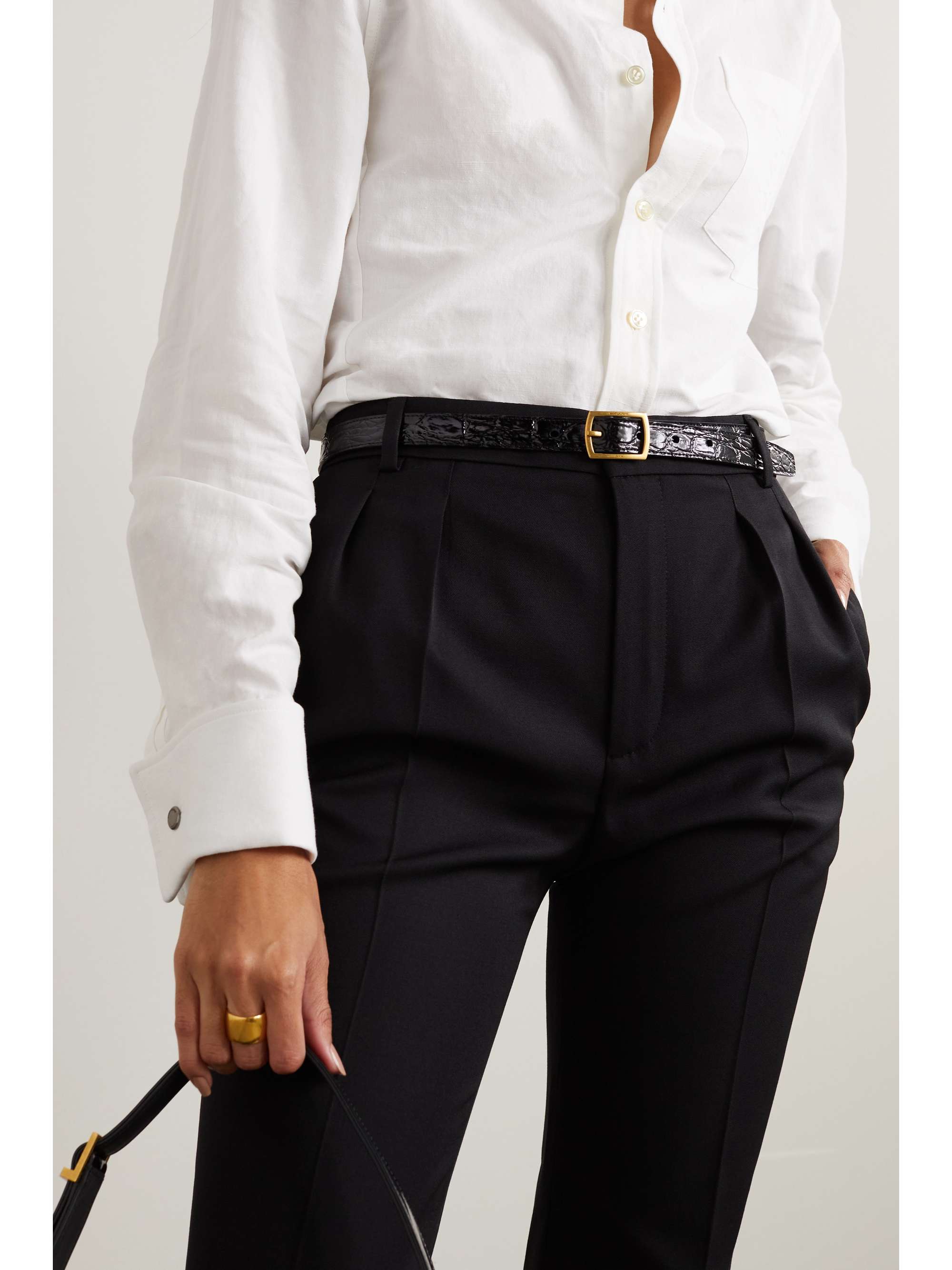 SAINT LAURENT Croc-effect leather belt