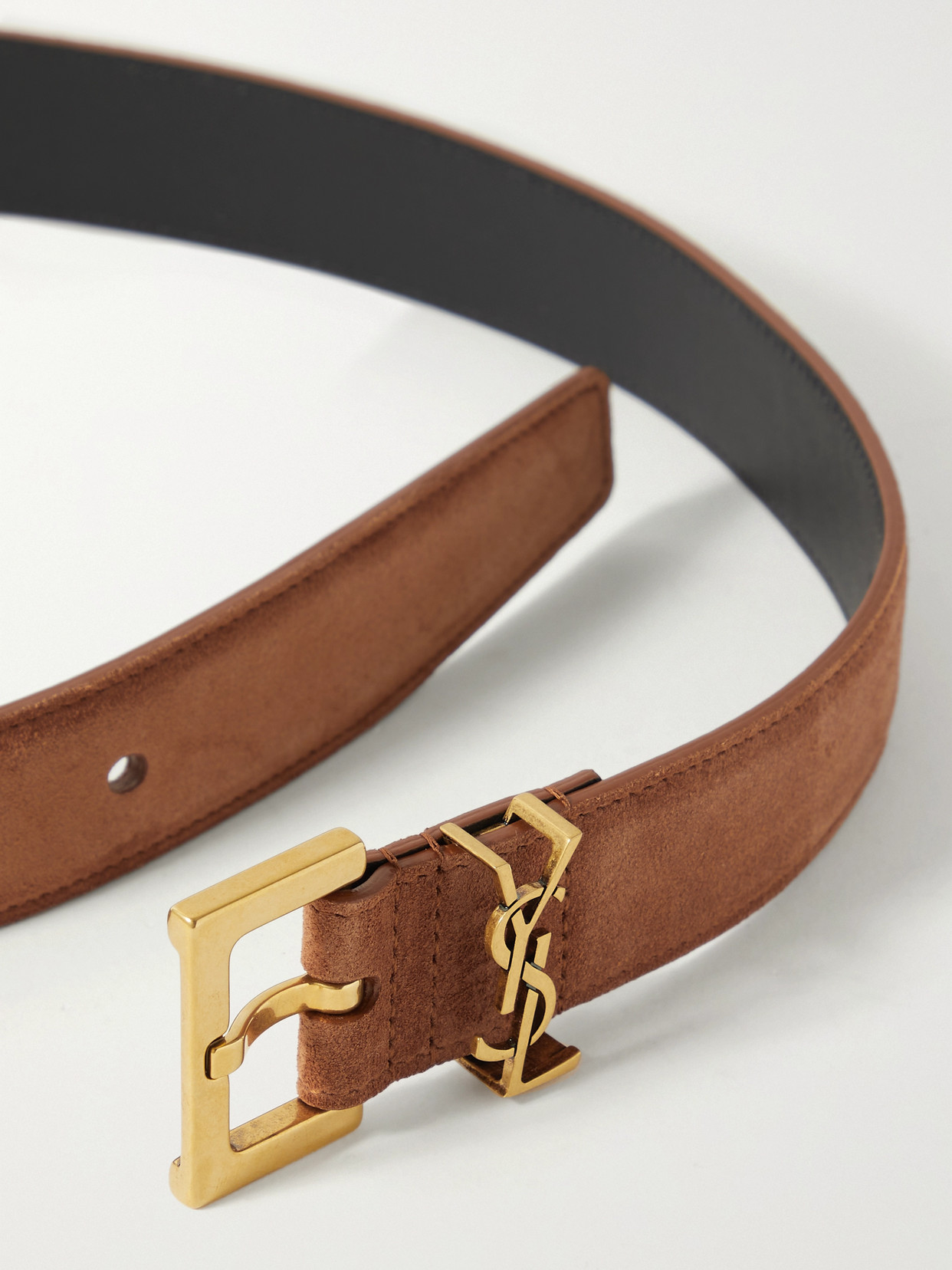 Saint Laurent Monogramme Suede Belt In Brick