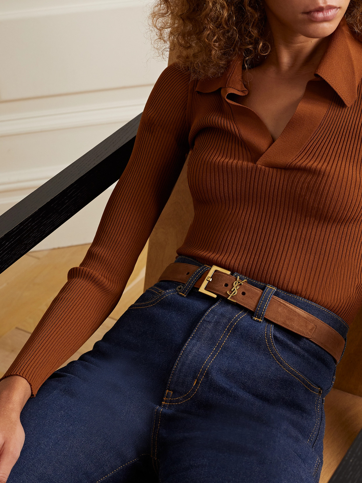 Saint Laurent Monogramme Suede Belt In Brick