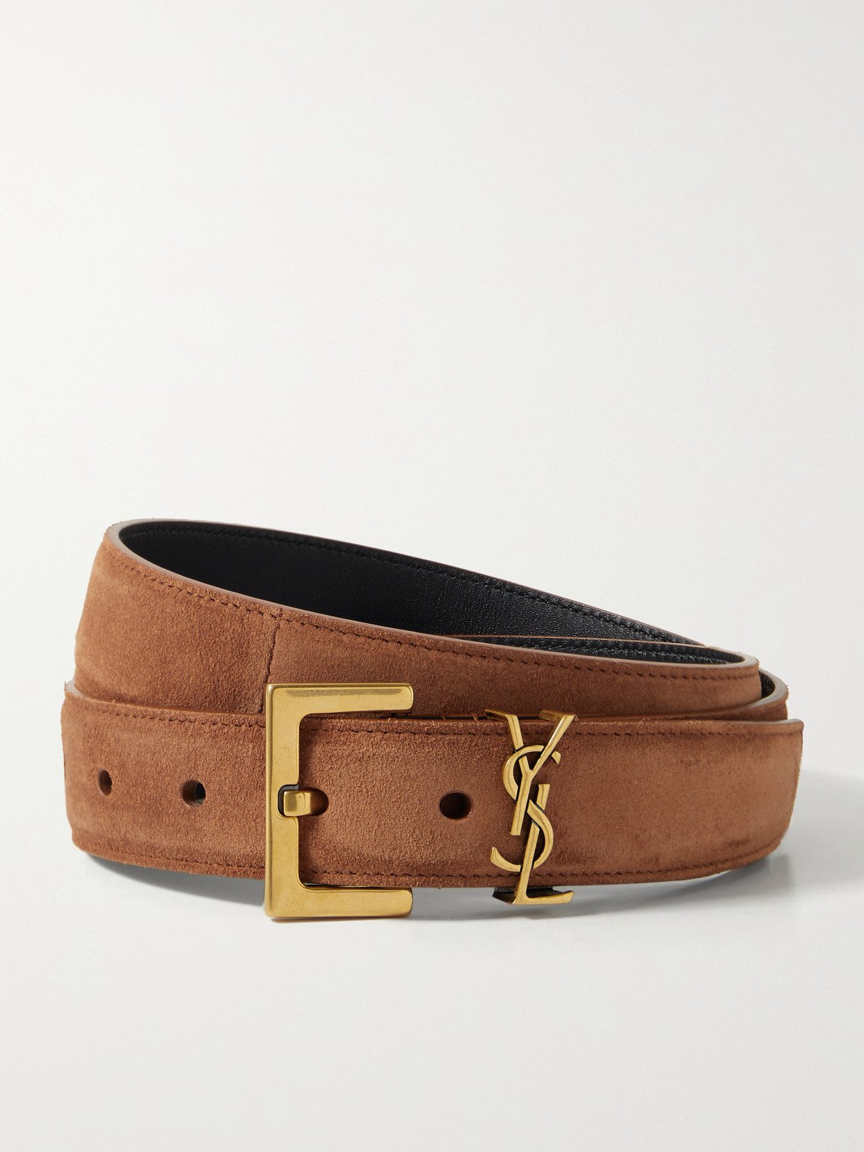 Saint Laurent Monogramme Suede Belt In Brick