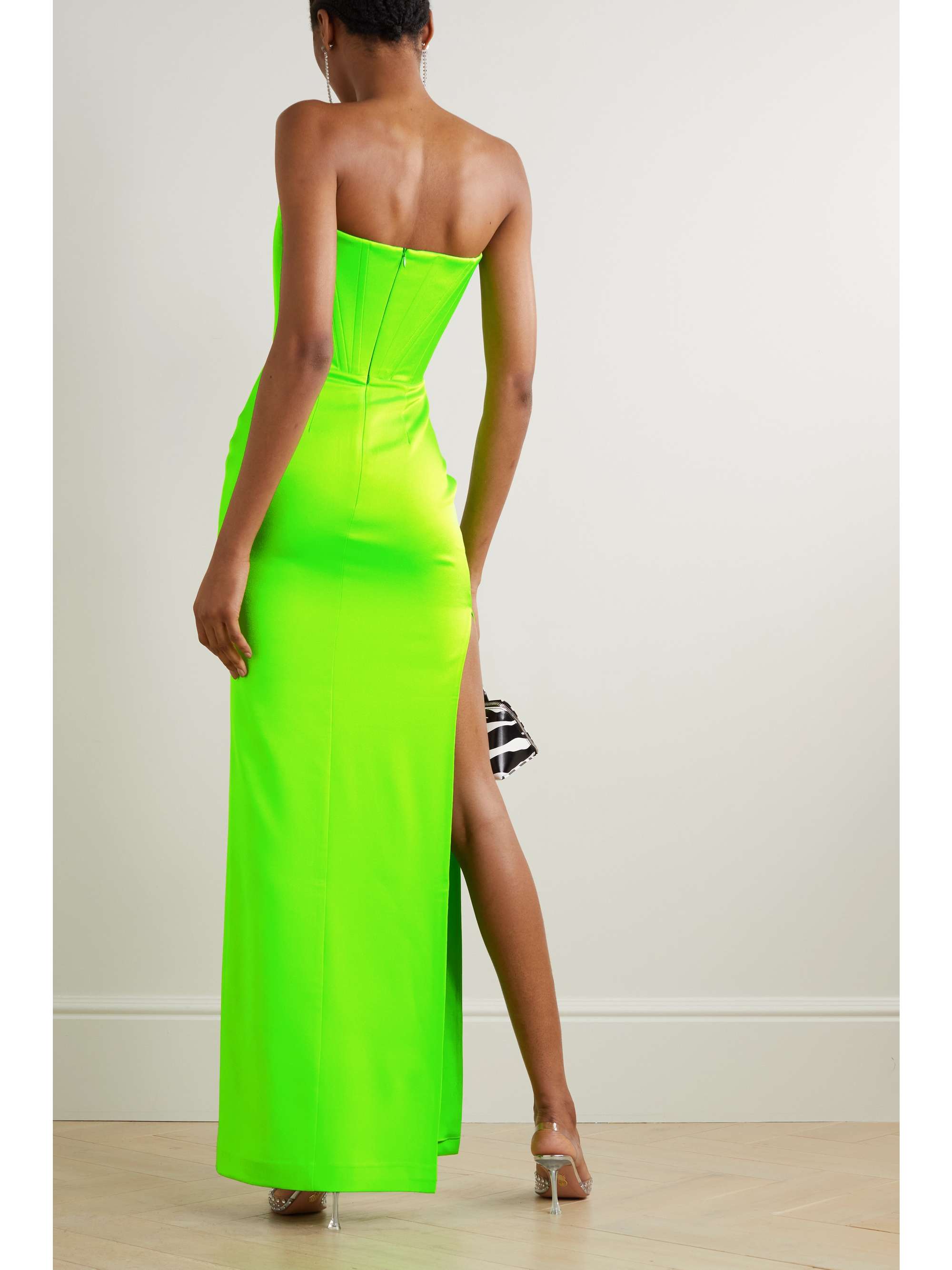 ALEX PERRY Benton strapless neon satin-crepe maxi dress