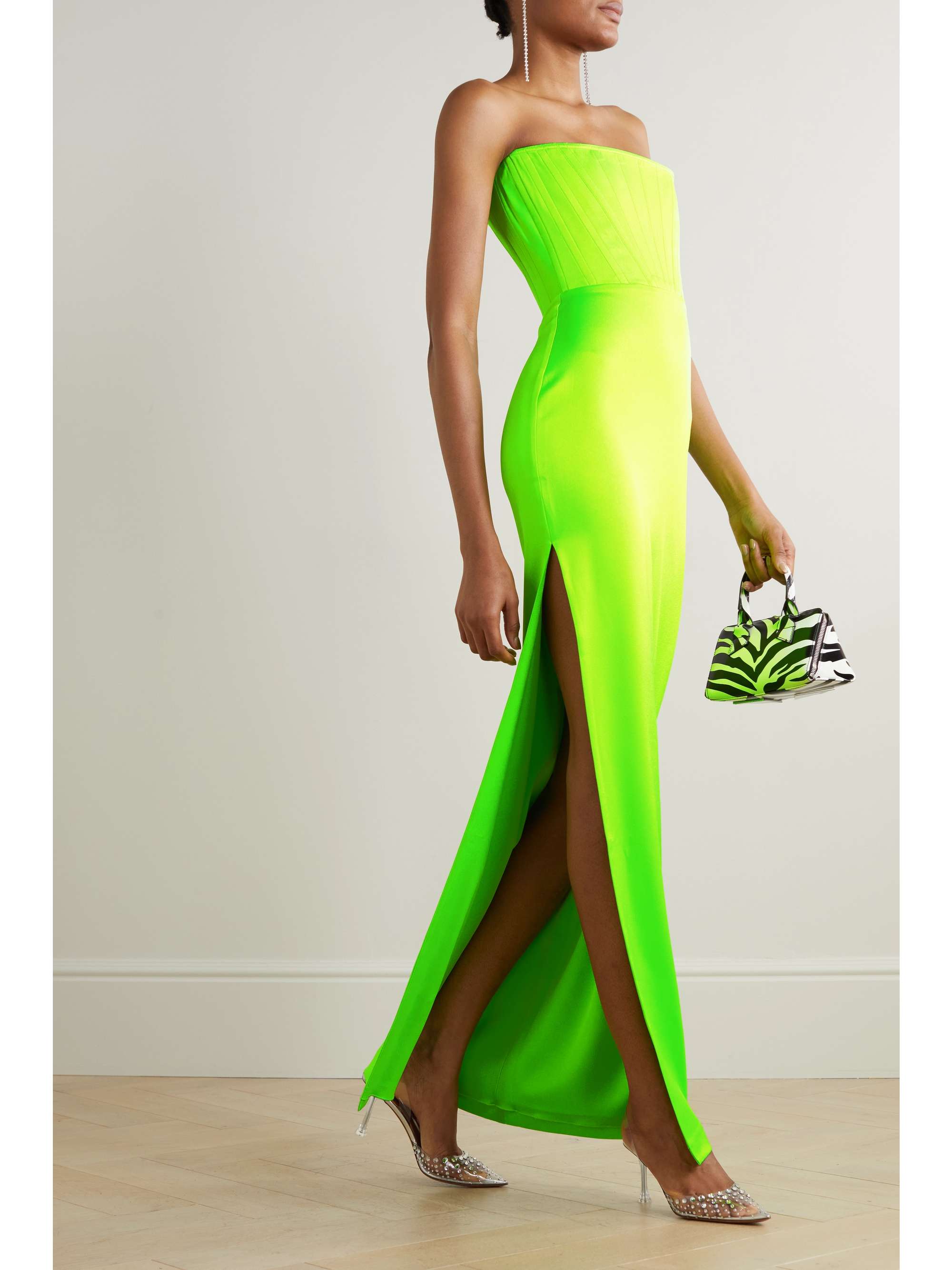 ALEX PERRY Benton strapless neon satin-crepe maxi dress