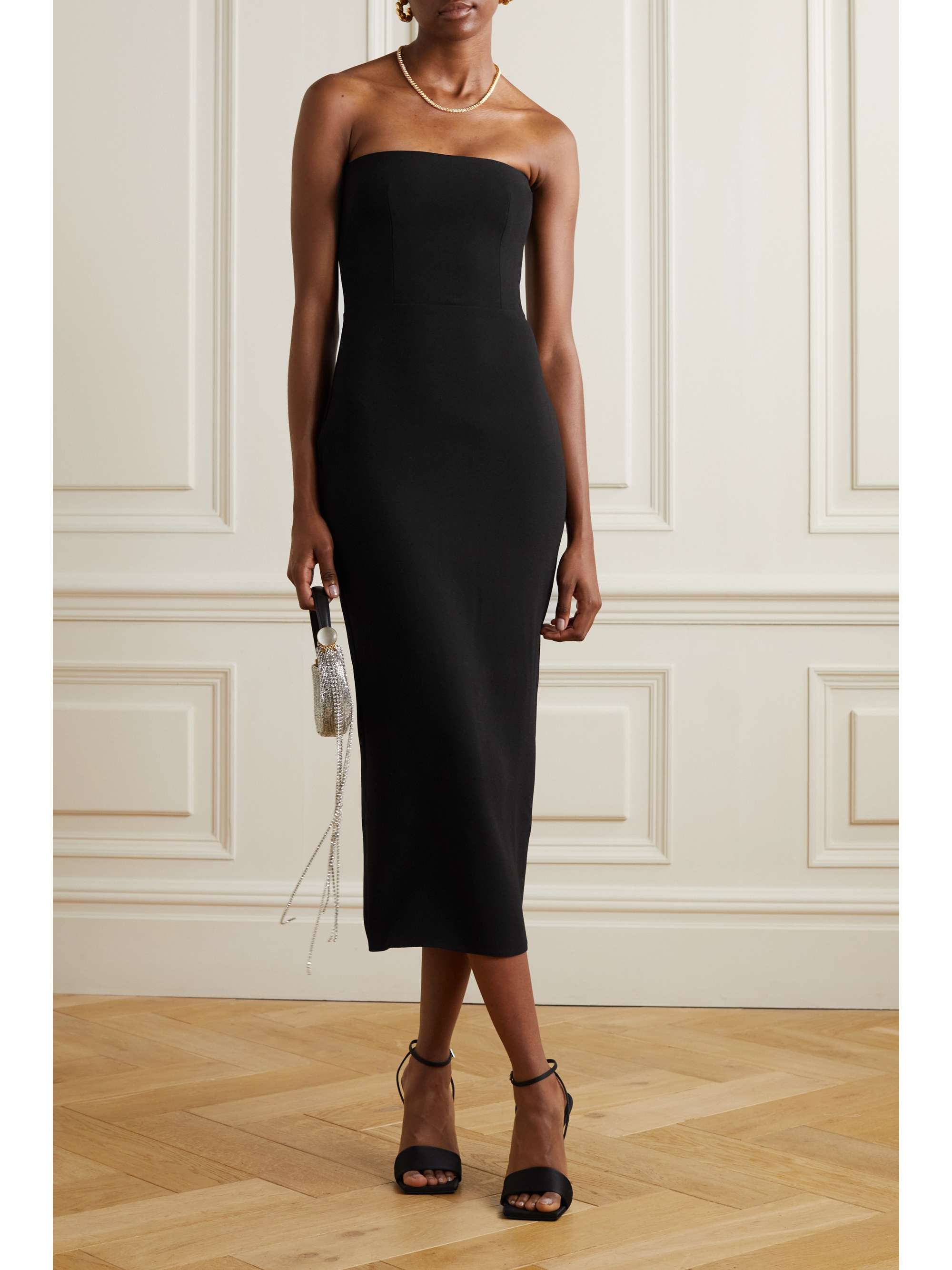 Black Strapless Midi Dress