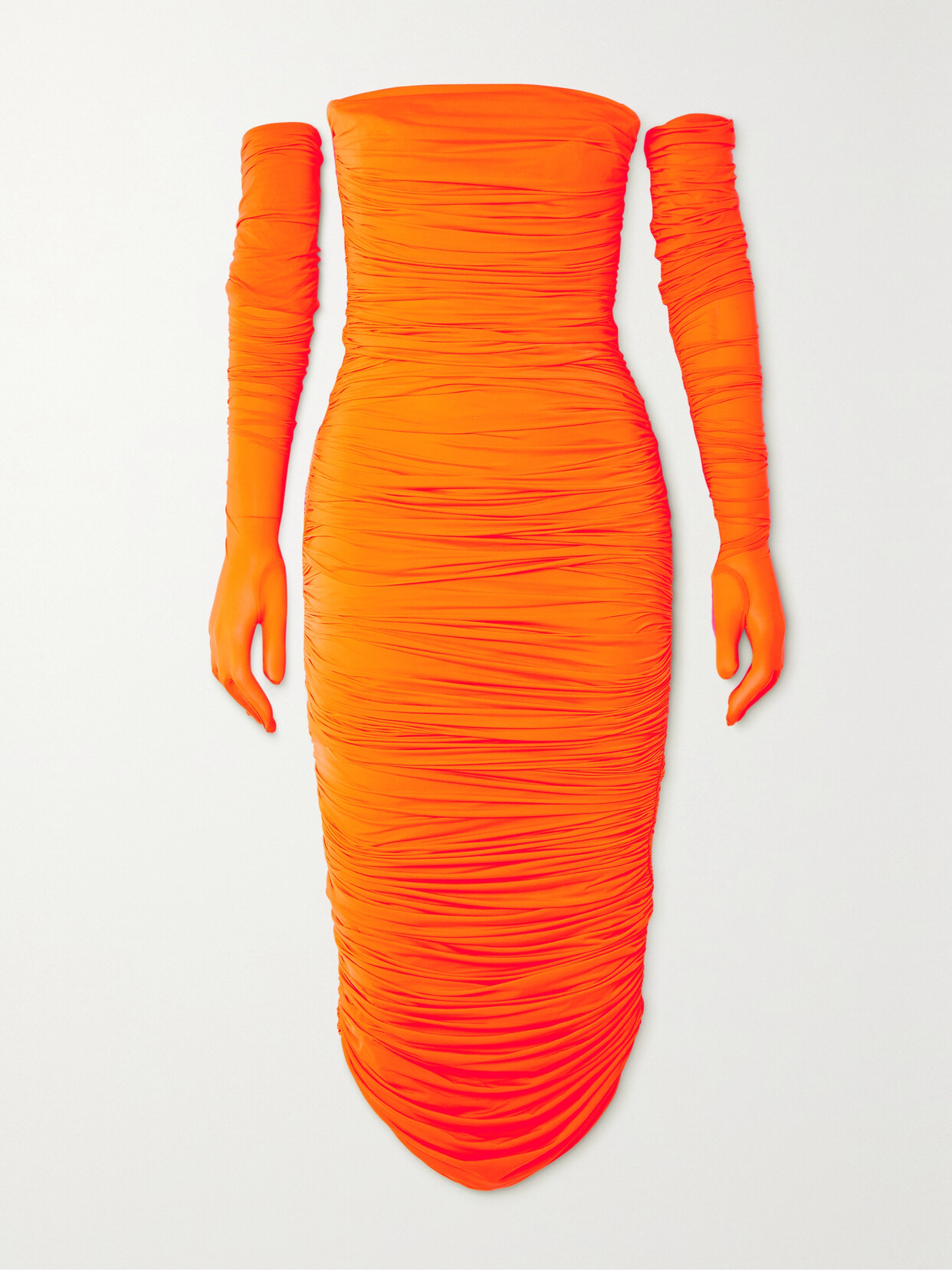 Alex Perry Clarion Strapless Ruched Stretch-jersey Dress And Gloves Set In Orange