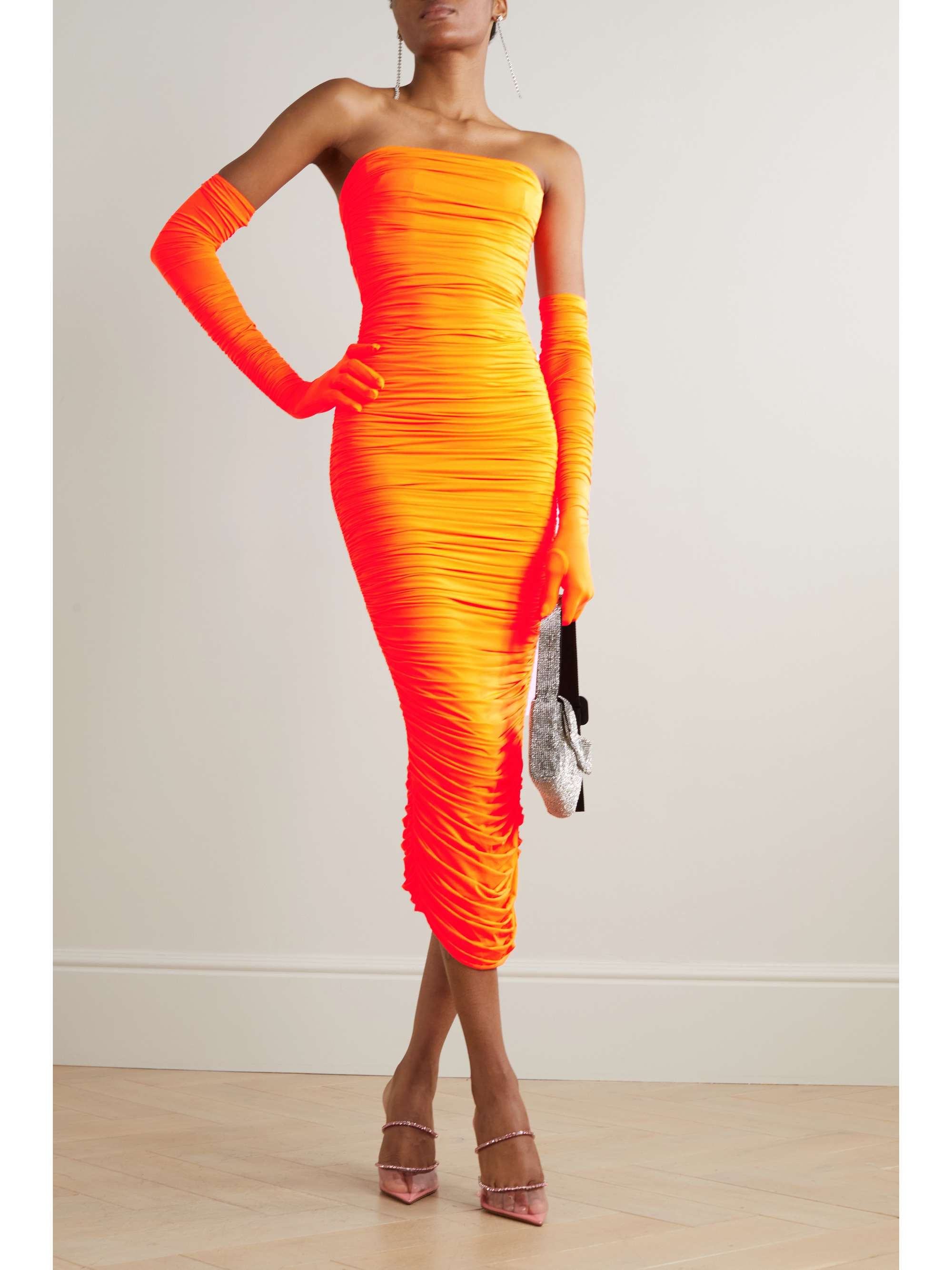 ALEX PERRY Clarion strapless ruched stretch-jersey dress and gloves set