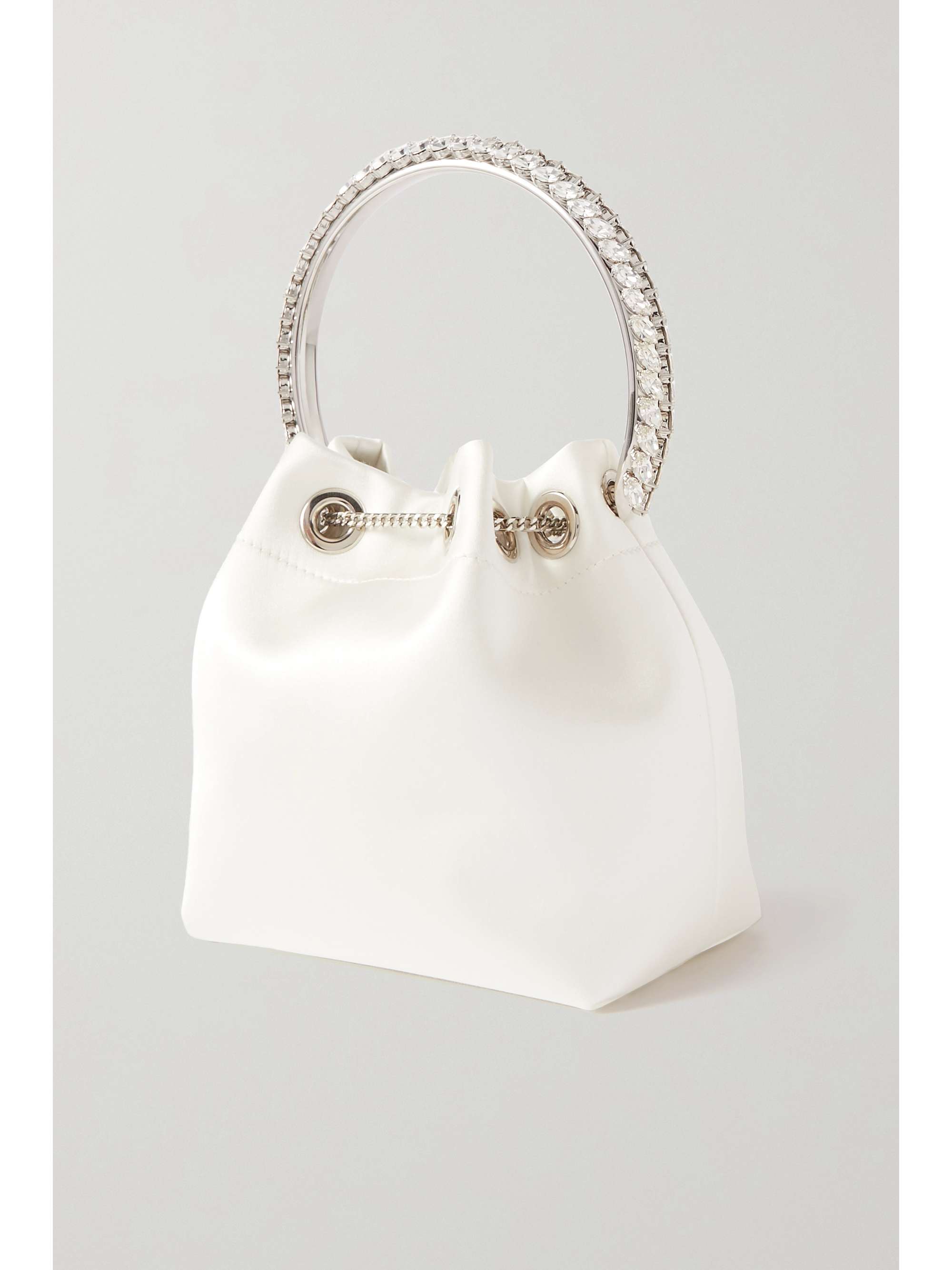 JIMMY CHOO Bon Bon crystal-embellished satin bucket bag