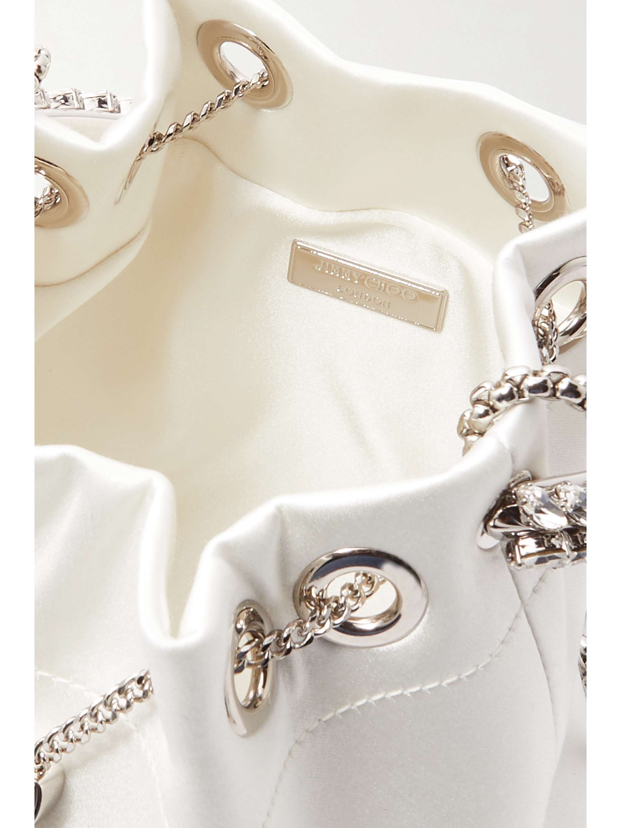 JIMMY CHOO Bon Bon crystal-embellished satin bucket bag