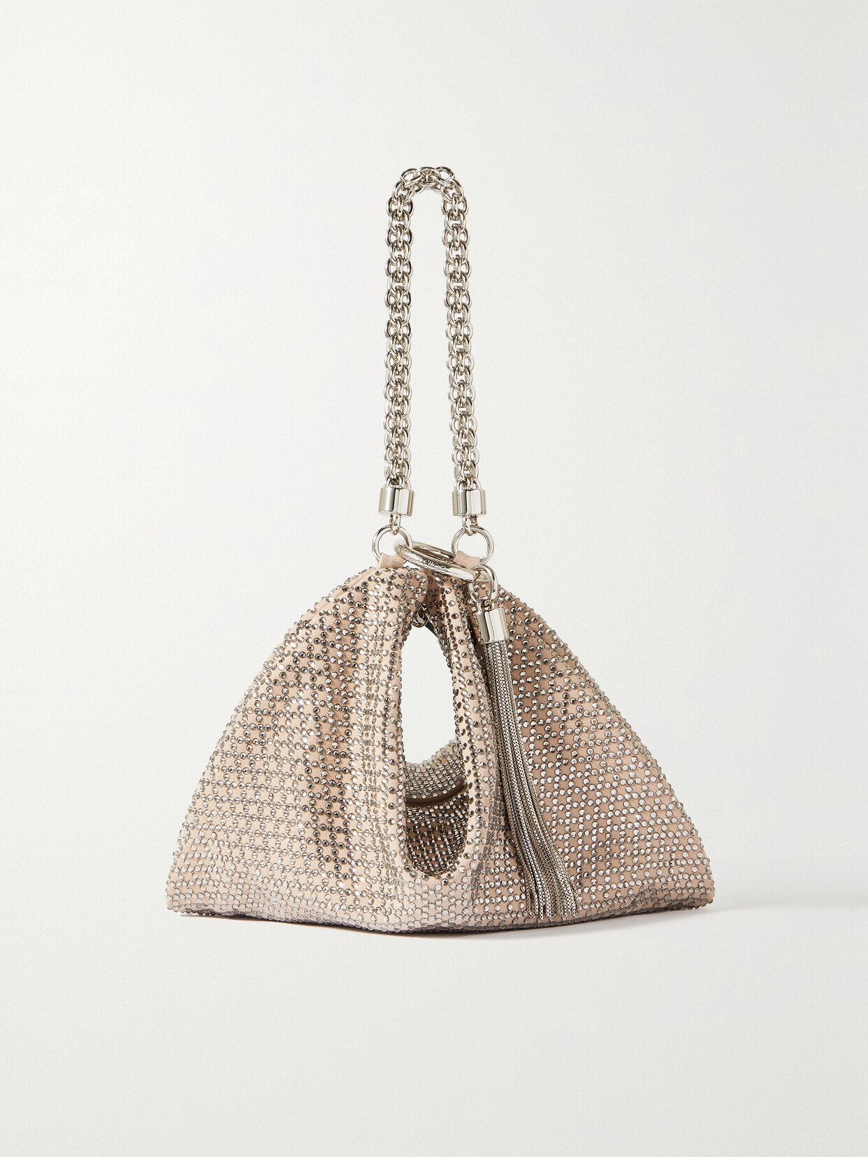 JIMMY CHOO CALLIE TASSELED CRYSTAL-EMBELLISHED SUEDE SHOULDER BAG