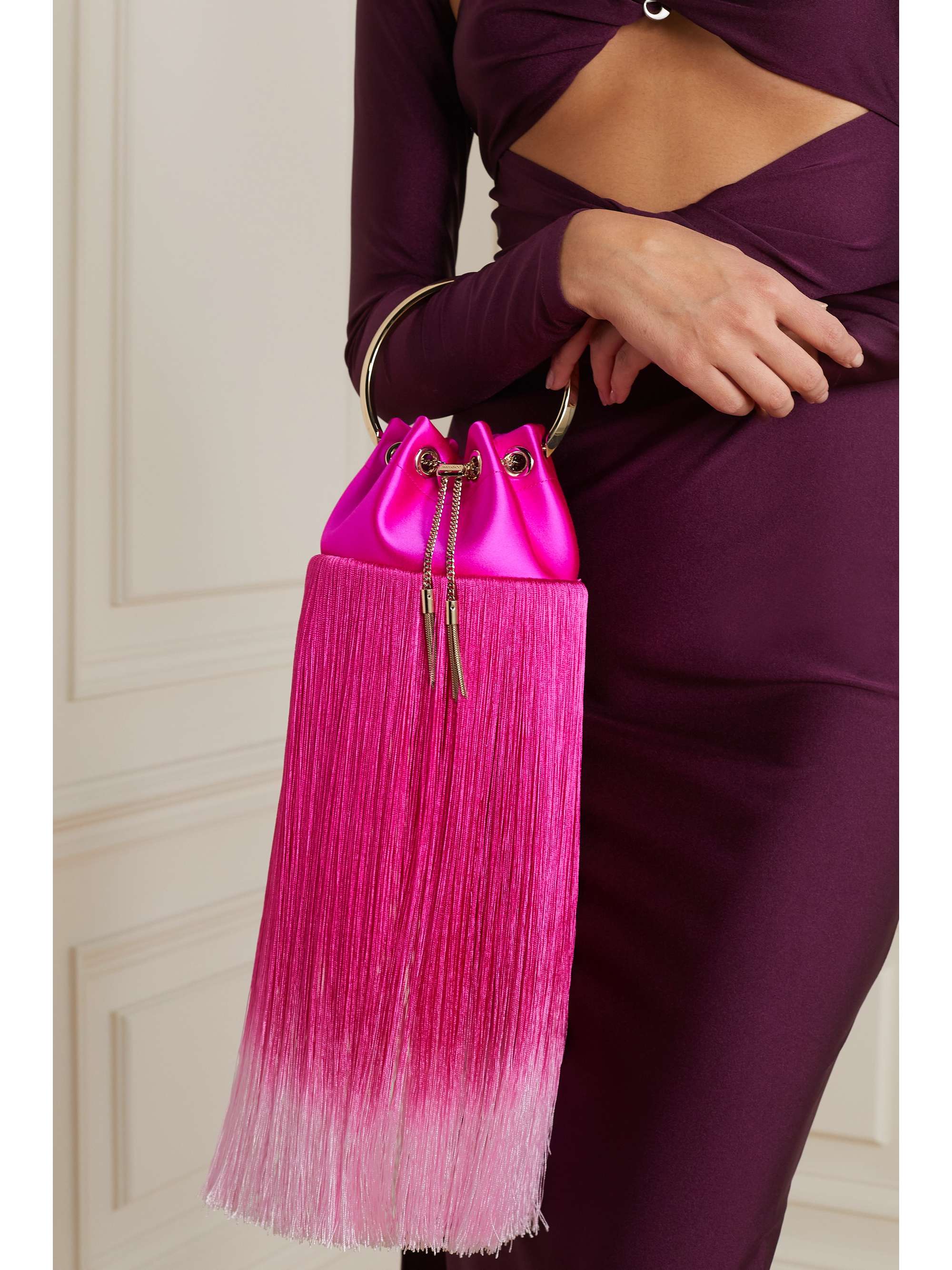 JIMMY CHOO Bon Bon fringed satin tote