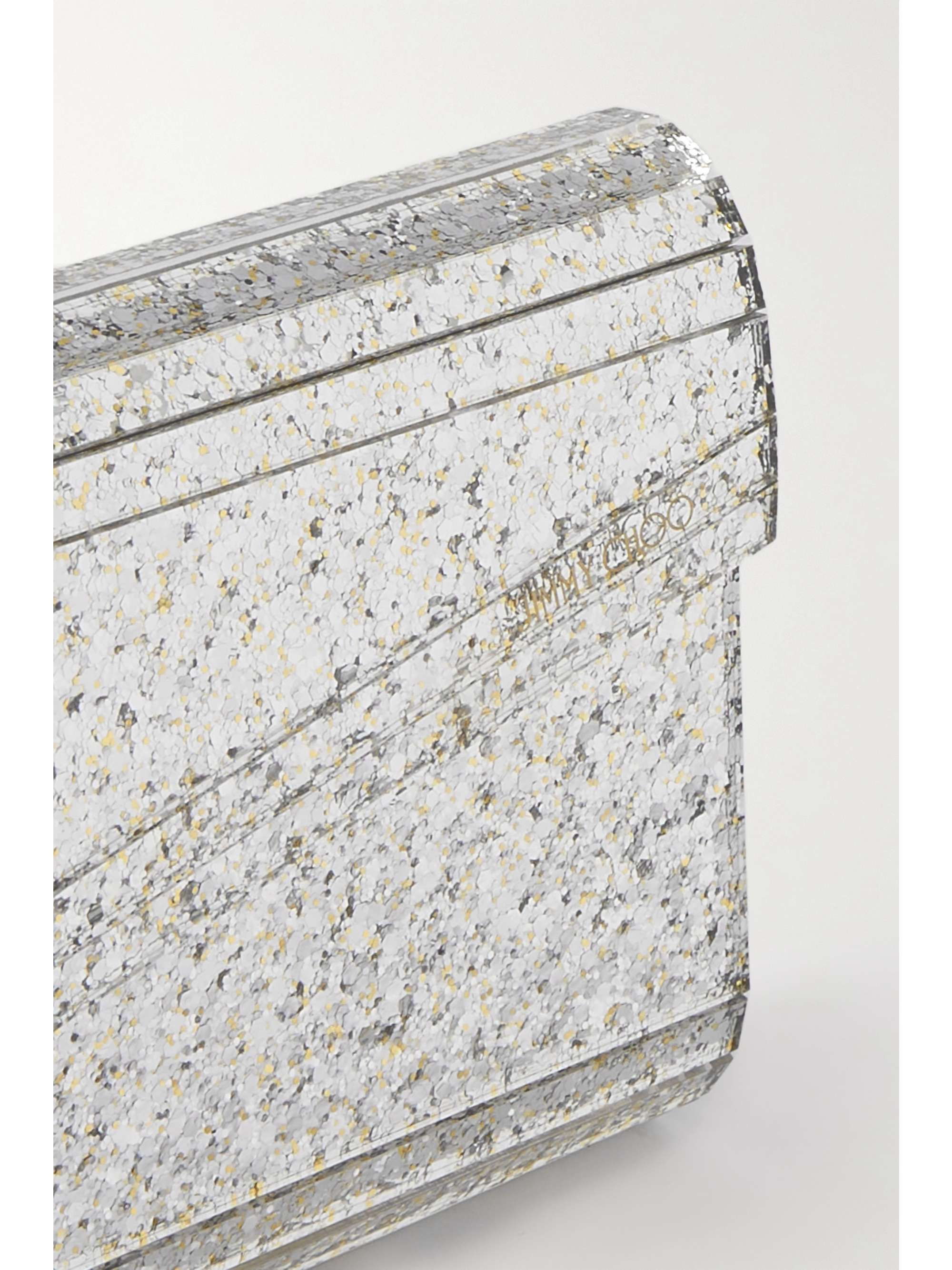 JIMMY CHOO Candy glittered acrylic and metallic leather clutch