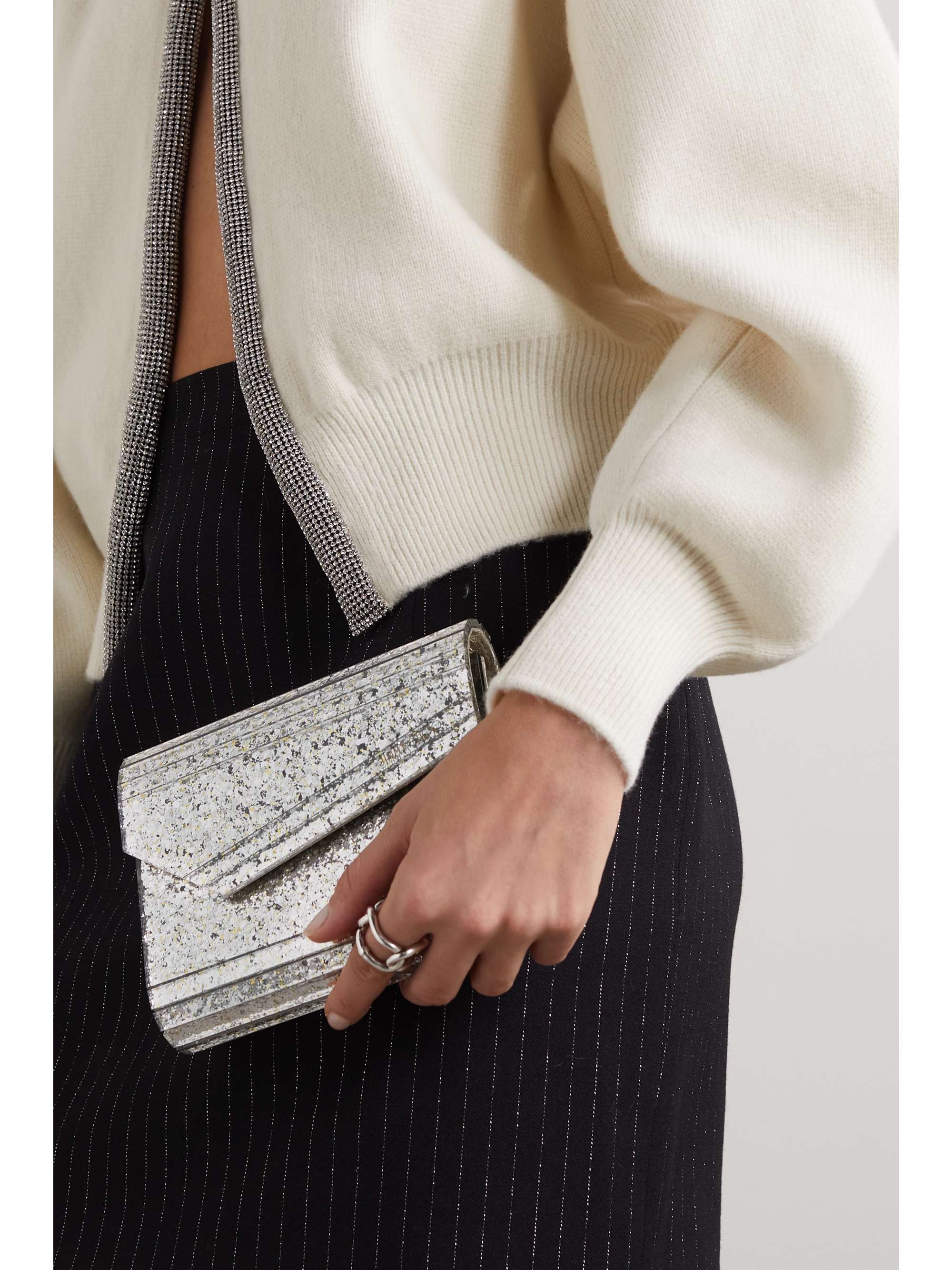 JIMMY CHOO Candy glittered acrylic and metallic leather clutch