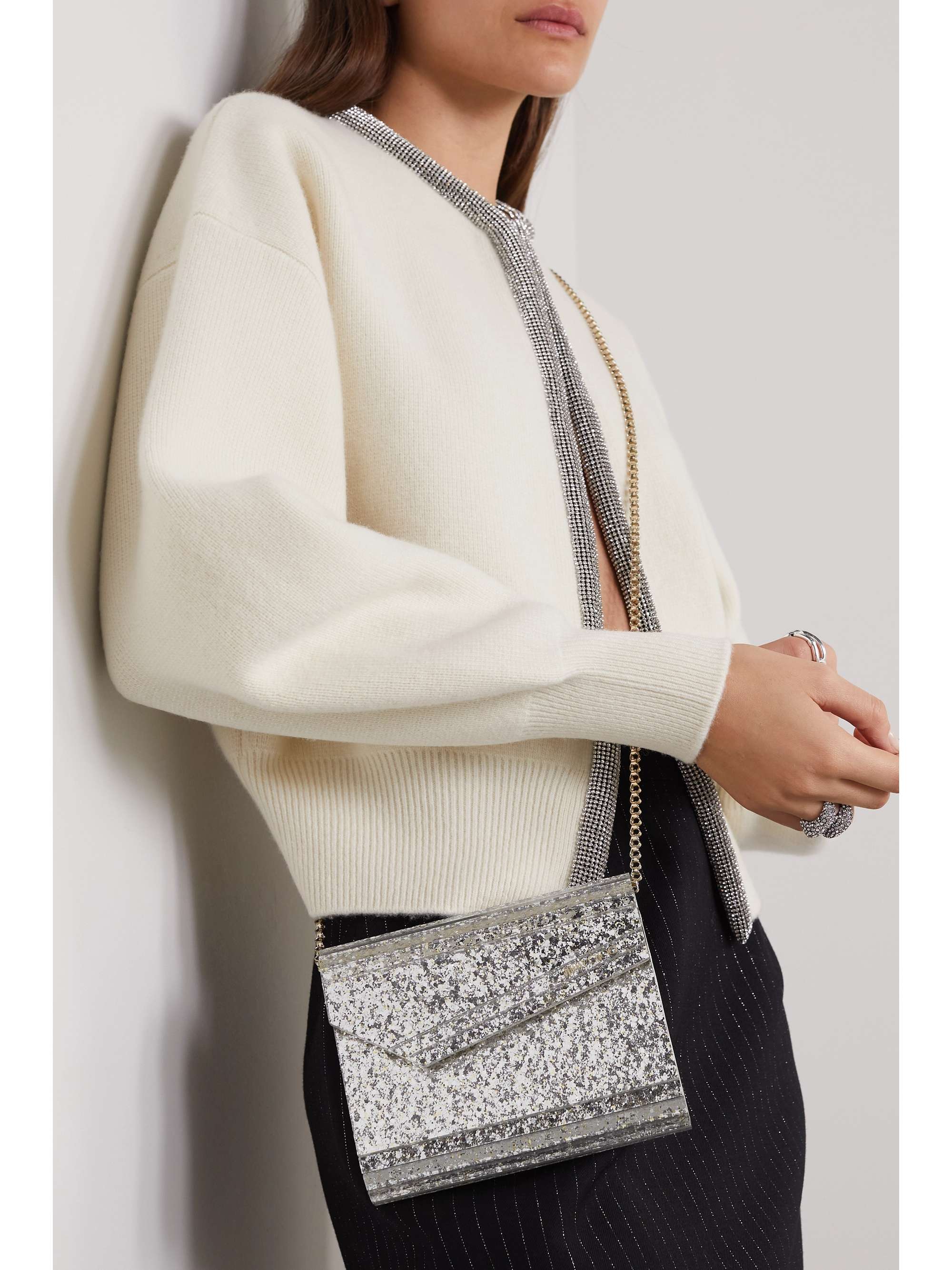 JIMMY CHOO Candy glittered acrylic and metallic leather clutch