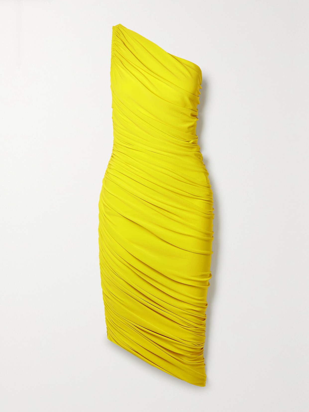 Norma Kamali - Diana One-shoulder Asymmetric Ruched Stretch-jersey Dress - Yellow