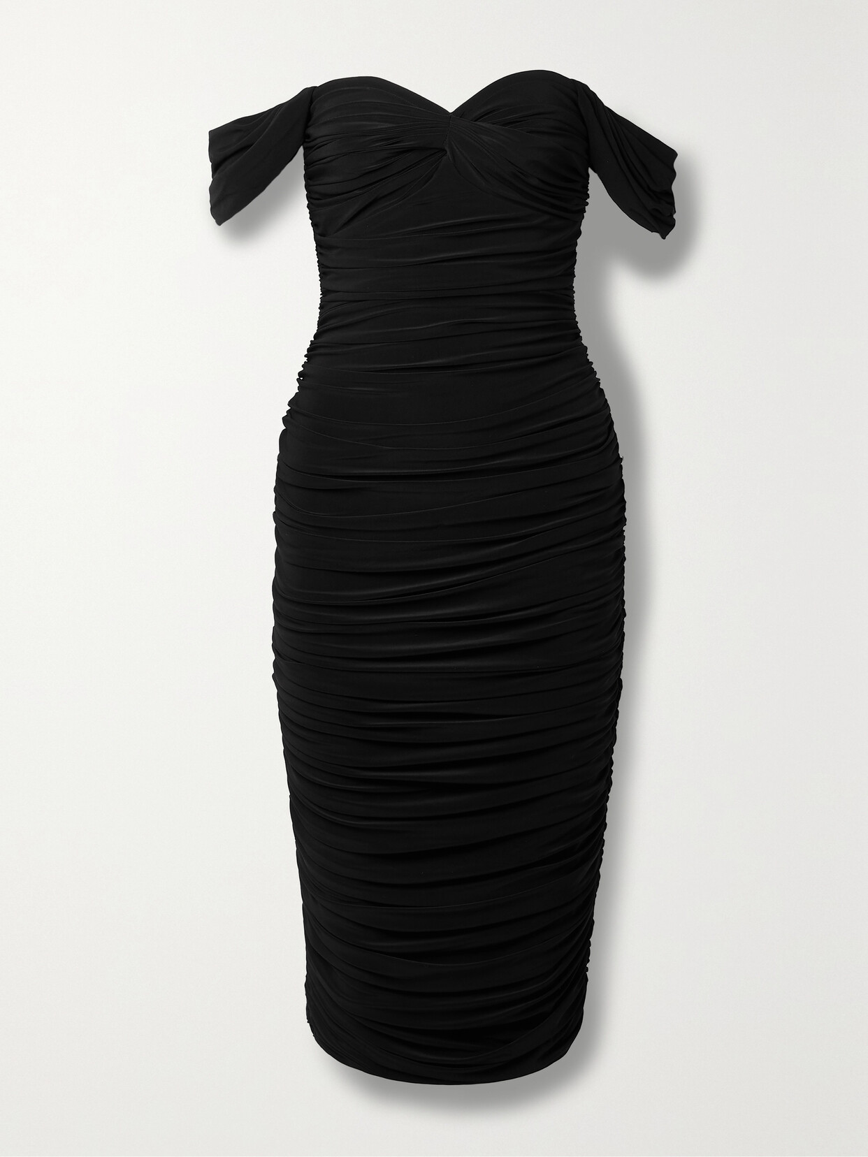 Norma Kamali - Walter Off-the-shoulder Ruched Stretch-jersey Midi Dress - Black