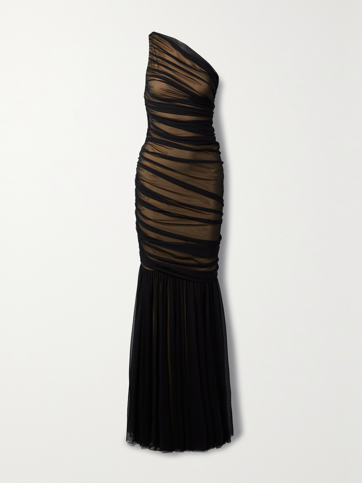 Norma Kamali - Diana One-shoulder Ruched Mesh And Stretch-jersey Gown - Black