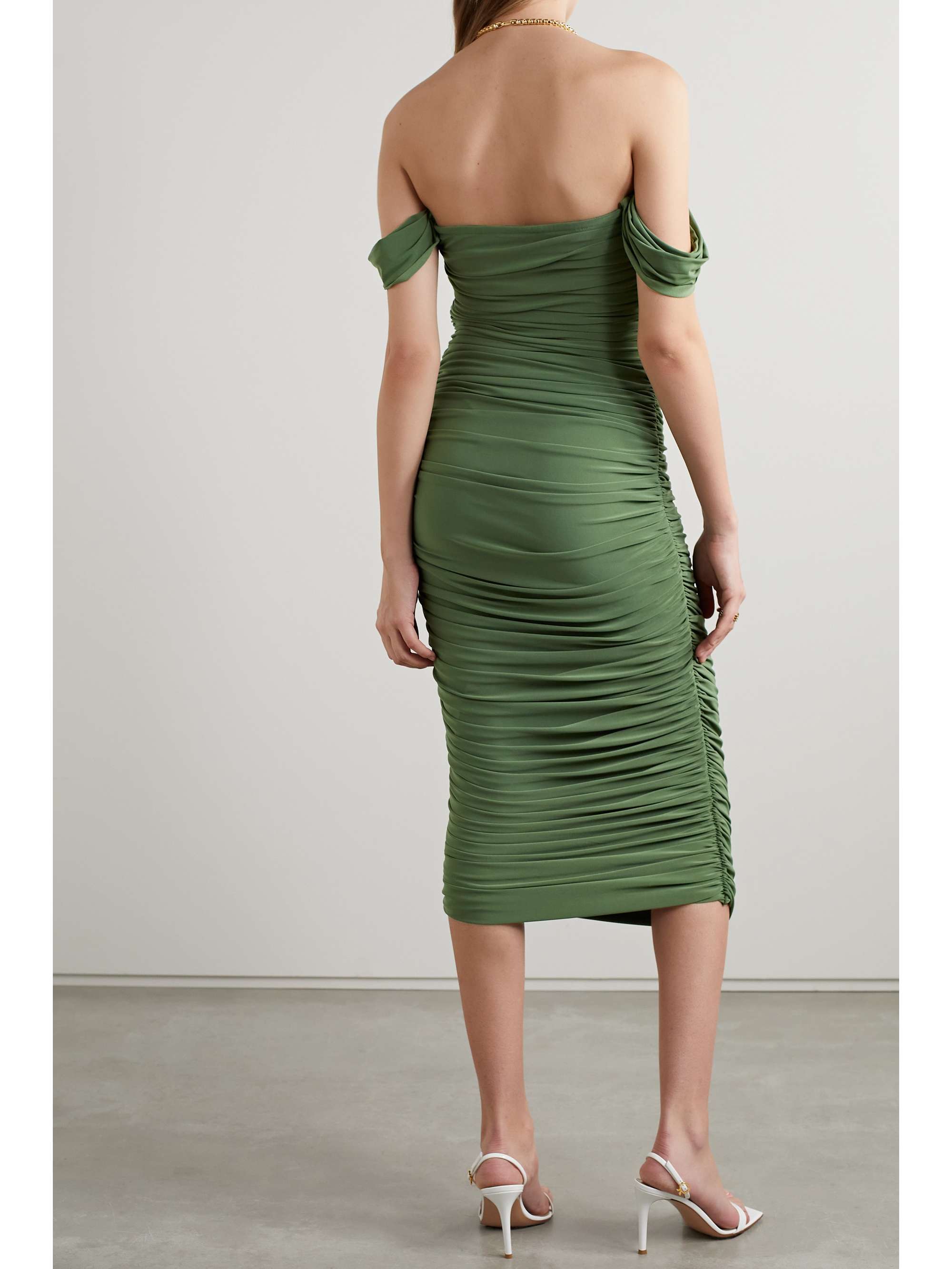 NORMA KAMALI Walter off-the-shoulder ruched stretch-jersey midi dress