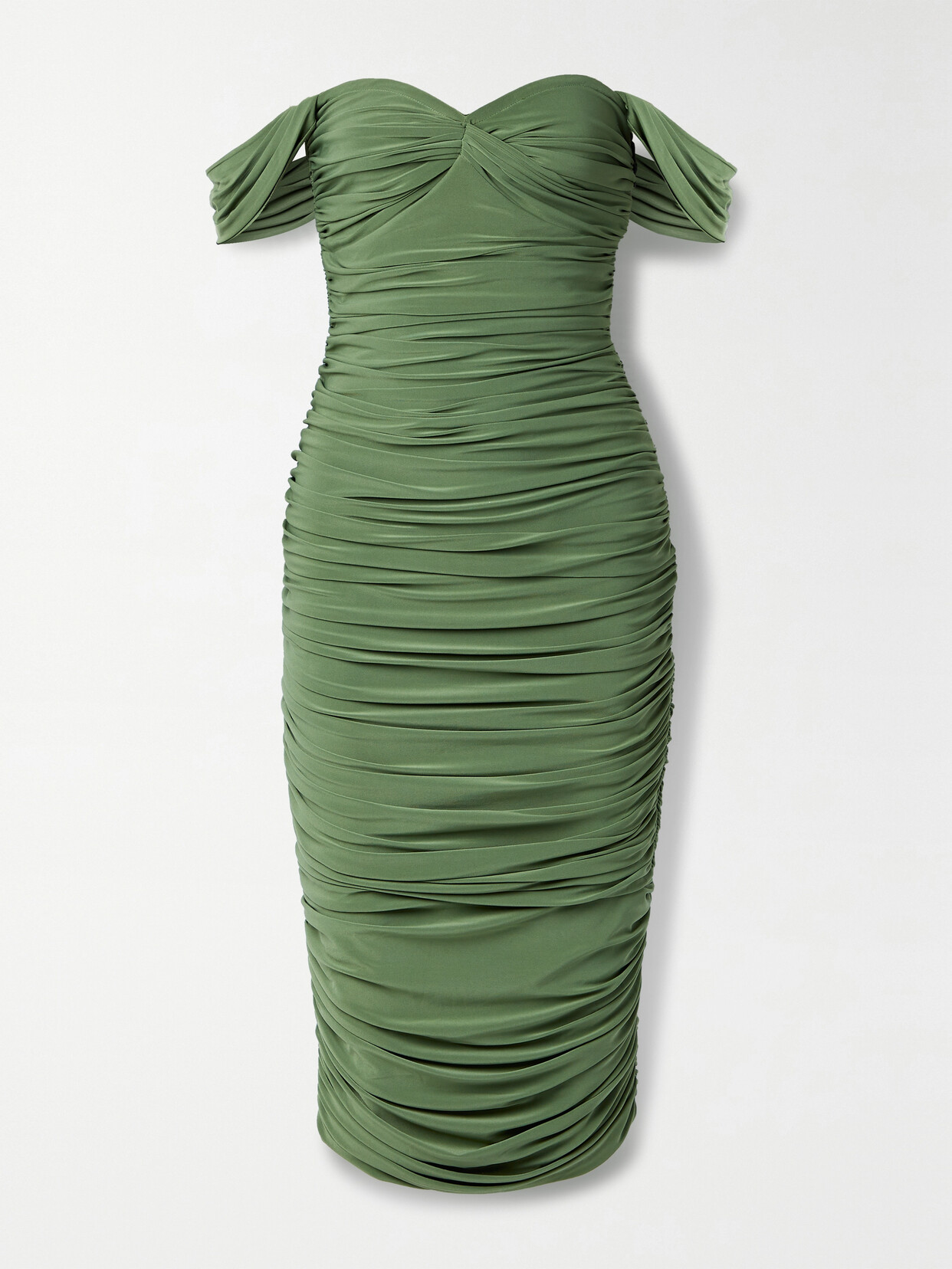 Norma Kamali - Walter Off-the-shoulder Ruched Stretch-jersey Midi Dress - Green