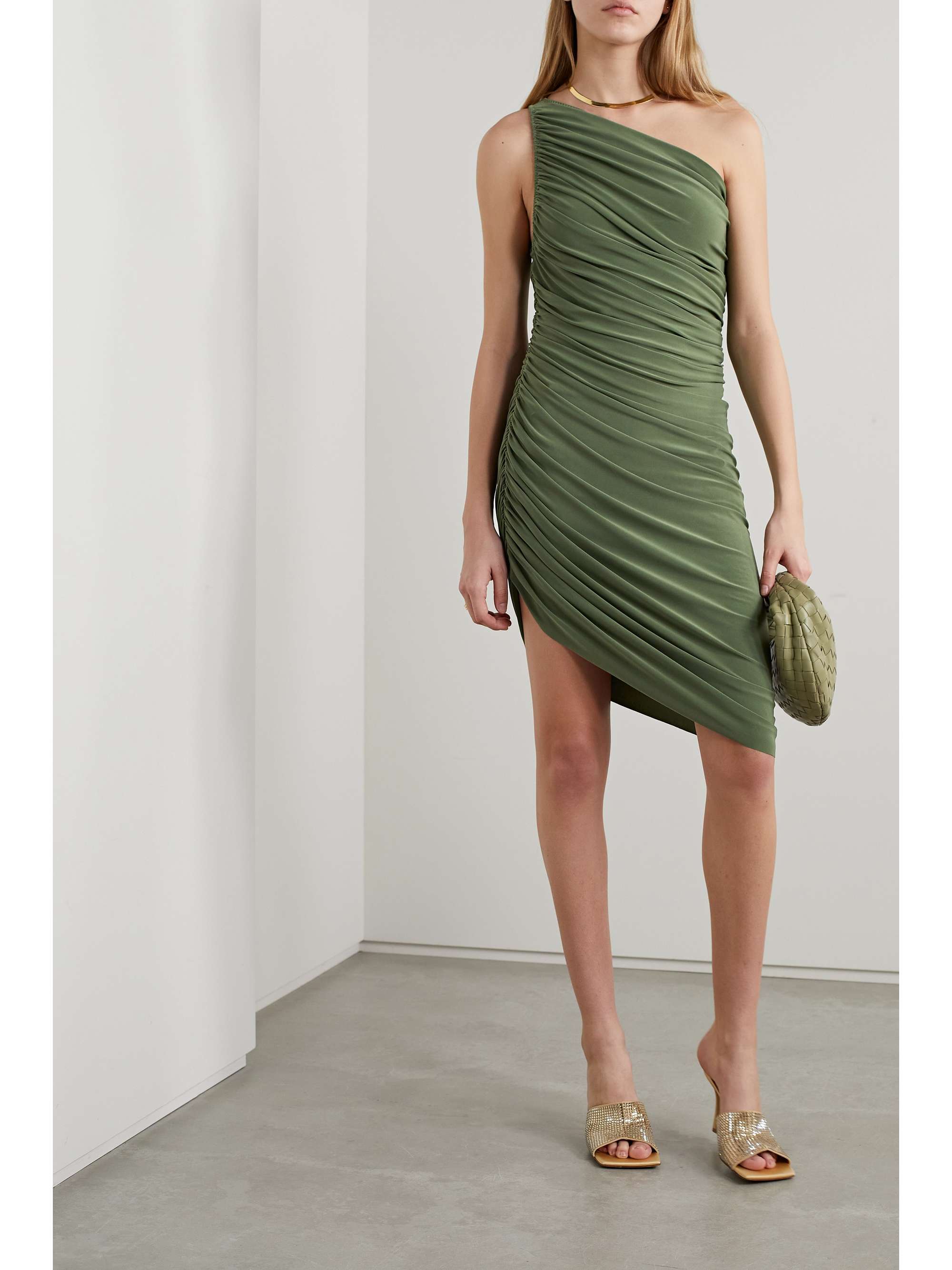 NORMA KAMALI Diana one-shoulder ruched stretch-jersey mini dress |  NET-A-PORTER