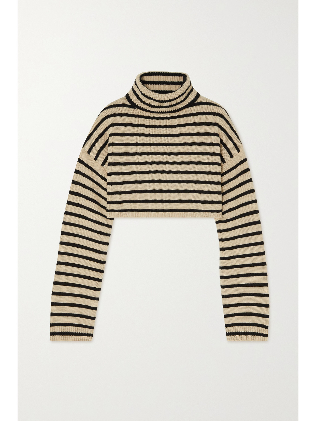 THE FRANKIE SHOP ATHINA CROPPED STRIPED WOOL-BLEND TURTLENECK SWEATER