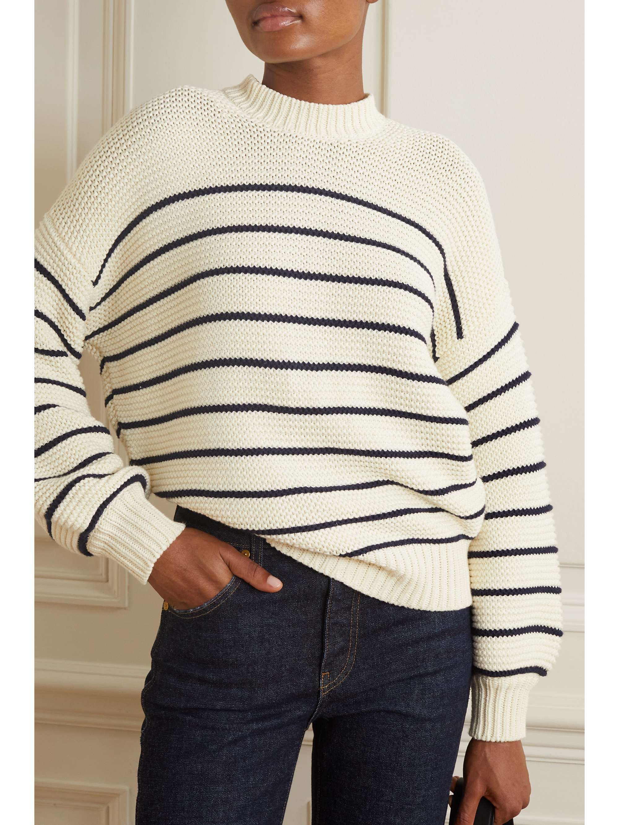ALEX MILL Pull en coton à rayures et à boutons