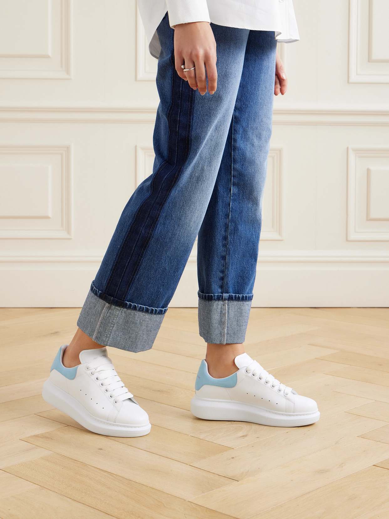 Leather Exaggerated-Sole Sneakers