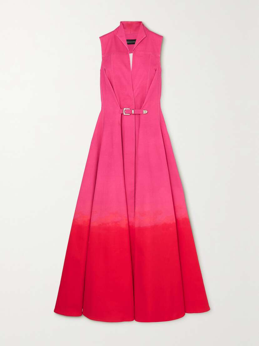 Brandon Maxwell Elaine Belted Two-tone Cotton-blend Twill Midi Dress - US0