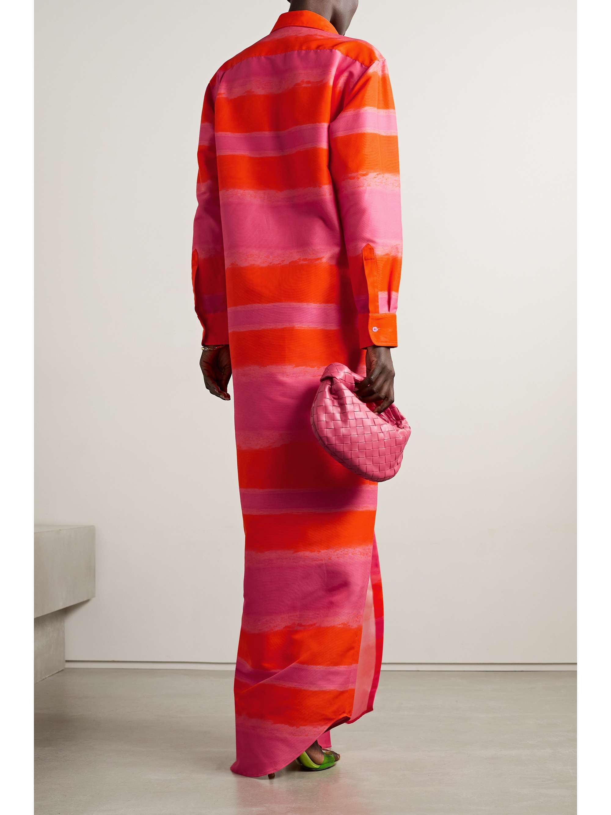 BRANDON MAXWELL Striped cotton and silk-blend faille maxi shirt dress