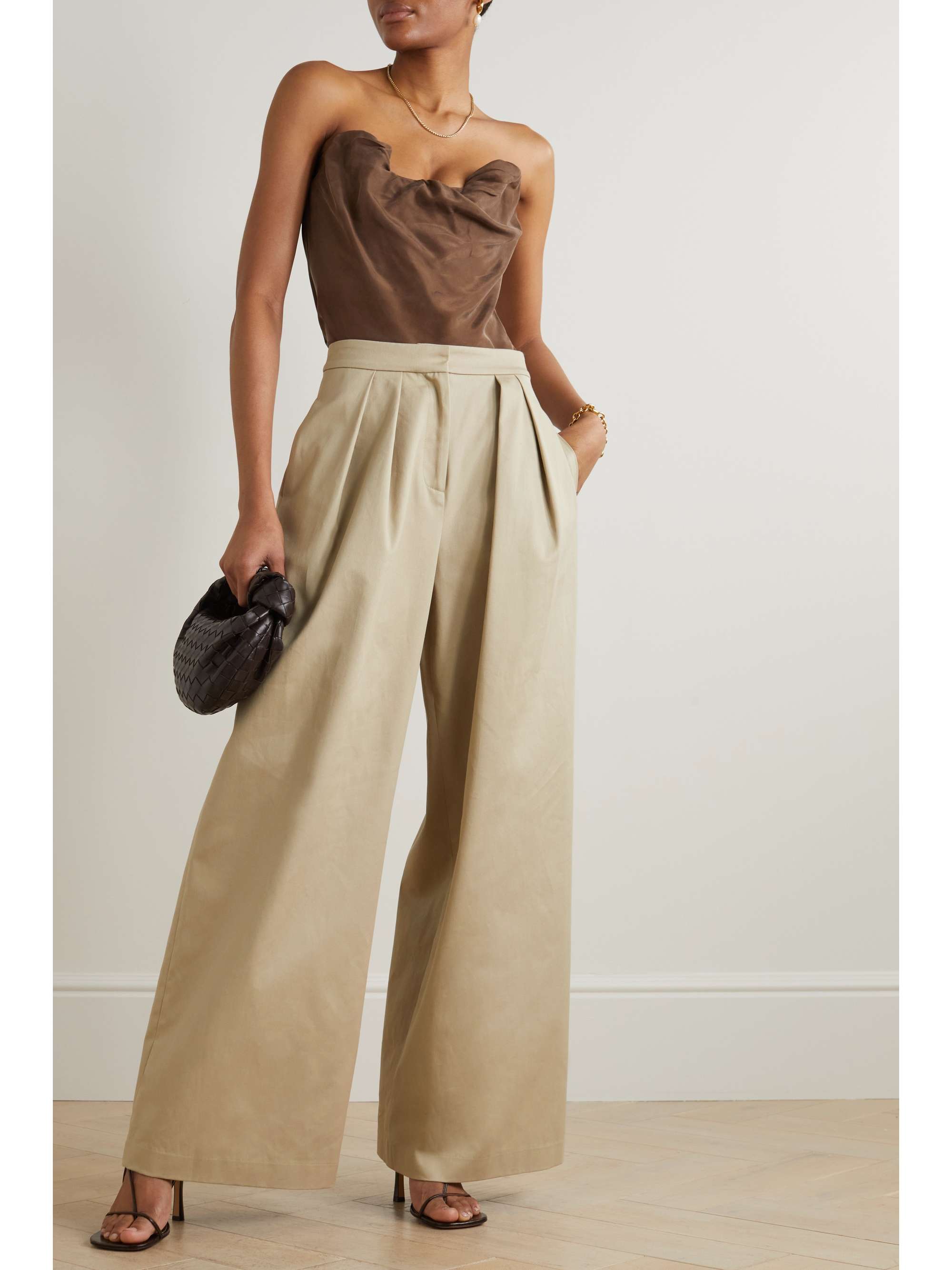 BRANDON MAXWELL Hudson pleated cotton-twill wide-leg pants