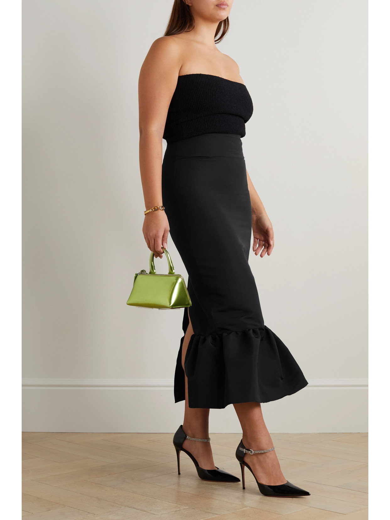 Ruffled Silk-Twill Midi