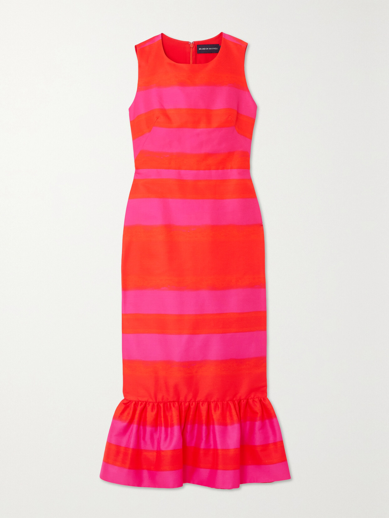 Brandon Maxwell - Ruffled Striped Cotton And Silk-blend Faille Midi Dress - Pink