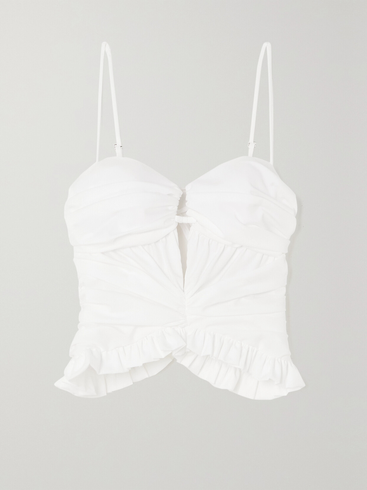 Brandon Maxwell - The Peir Ruched Ruffled Cotton Bustier Top - White