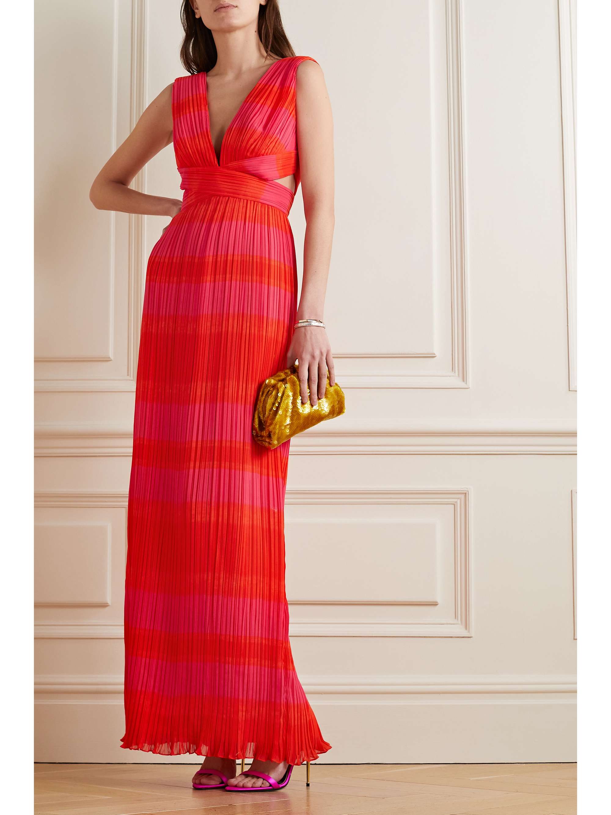 BRANDON MAXWELL The Sommer cutout striped plissé-chiffon gown