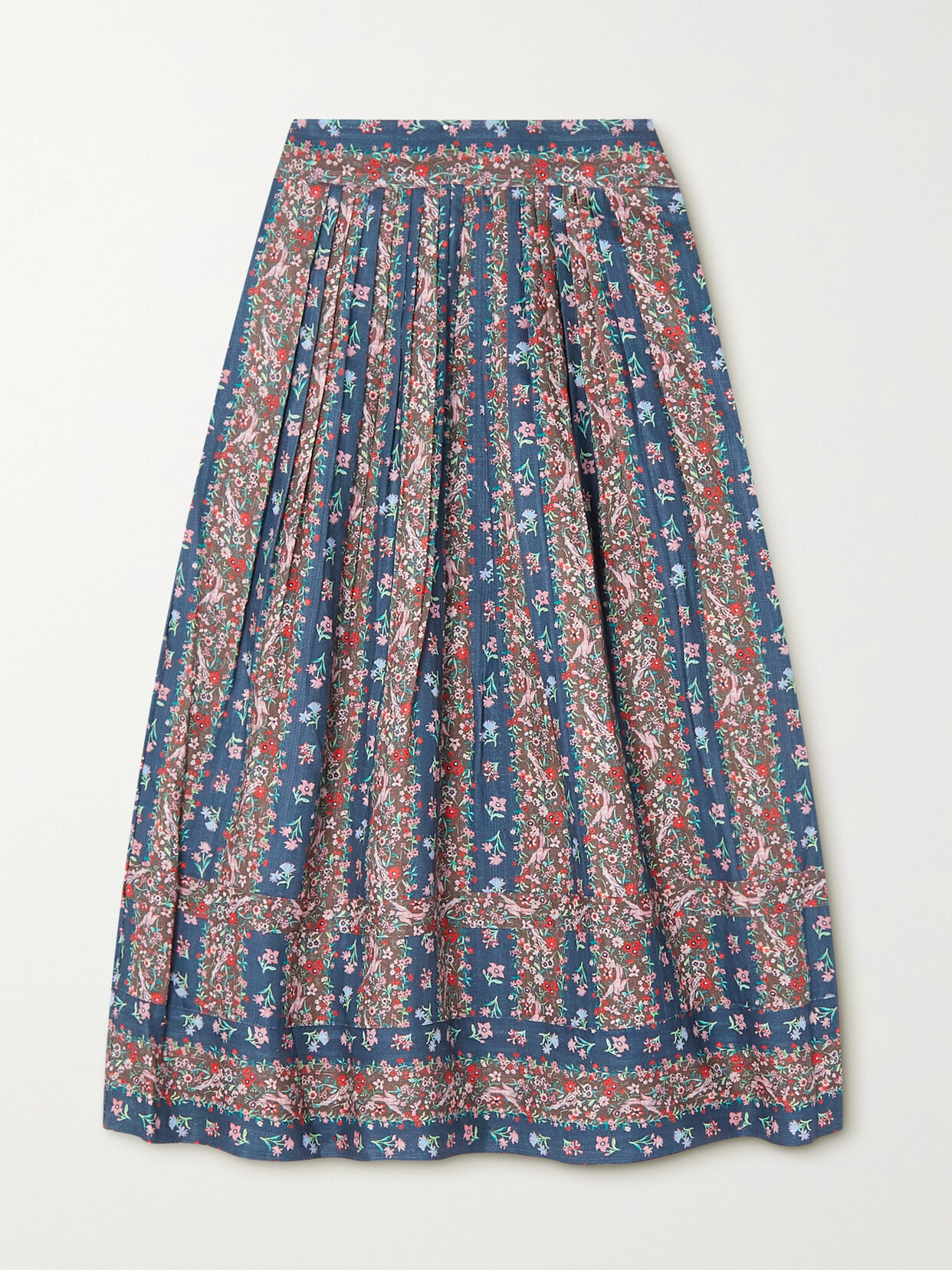 See By Chloé Deva Printed Linen Midi Skirt In Blue