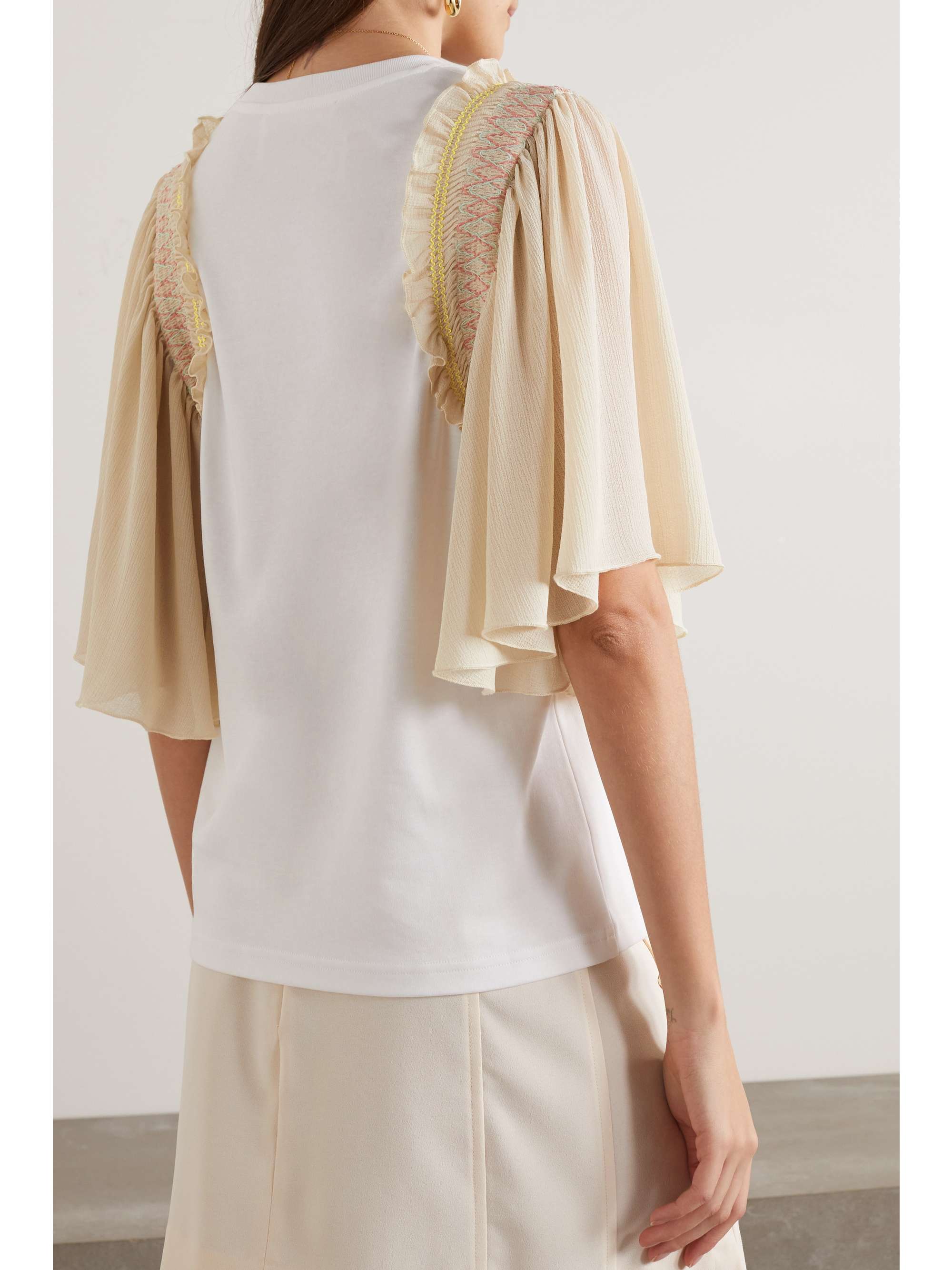 SEE BY CHLOÉ Ruffled smocked cotton-jersey top