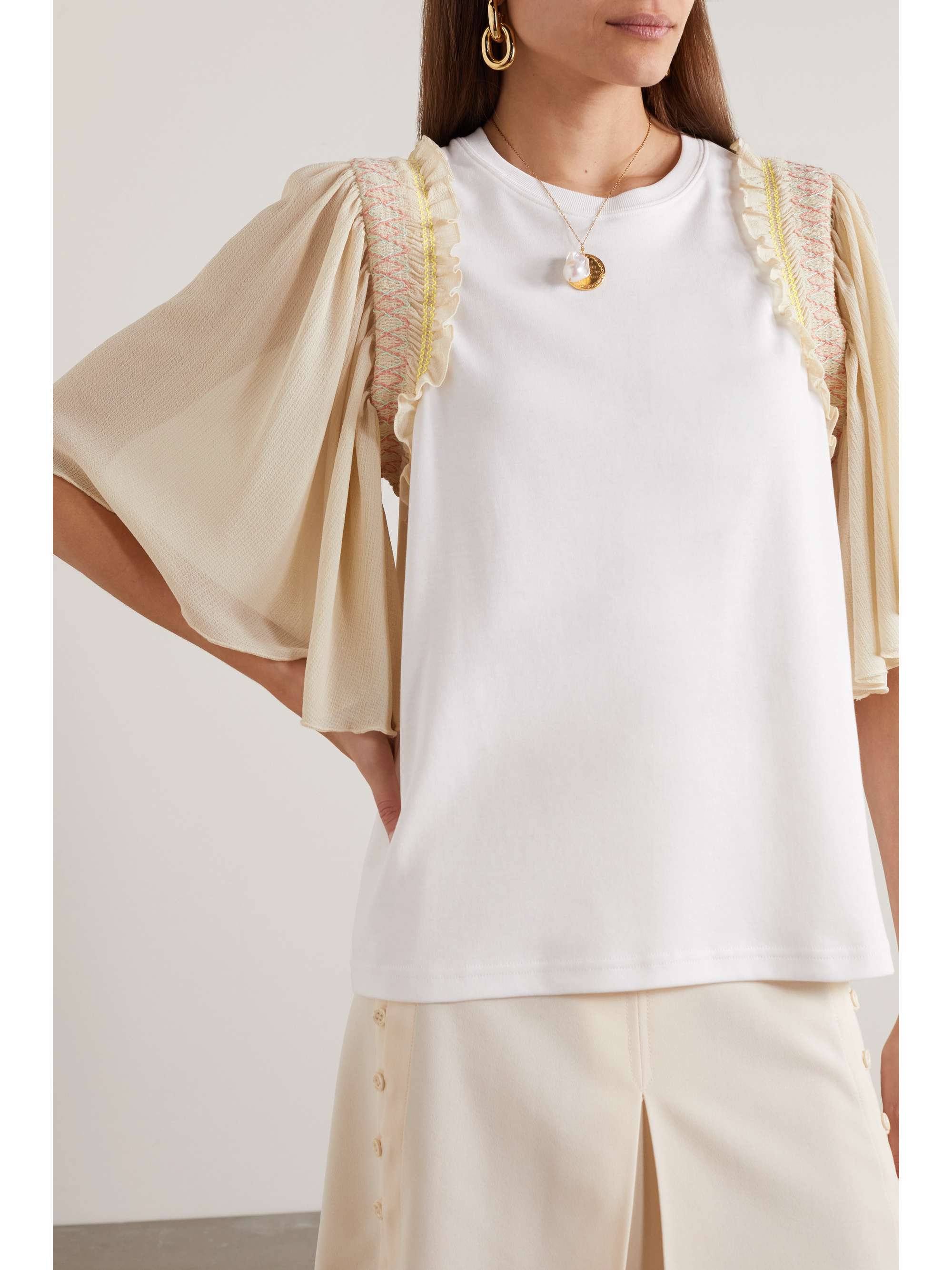 SEE BY CHLOÉ Ruffled smocked cotton-jersey top