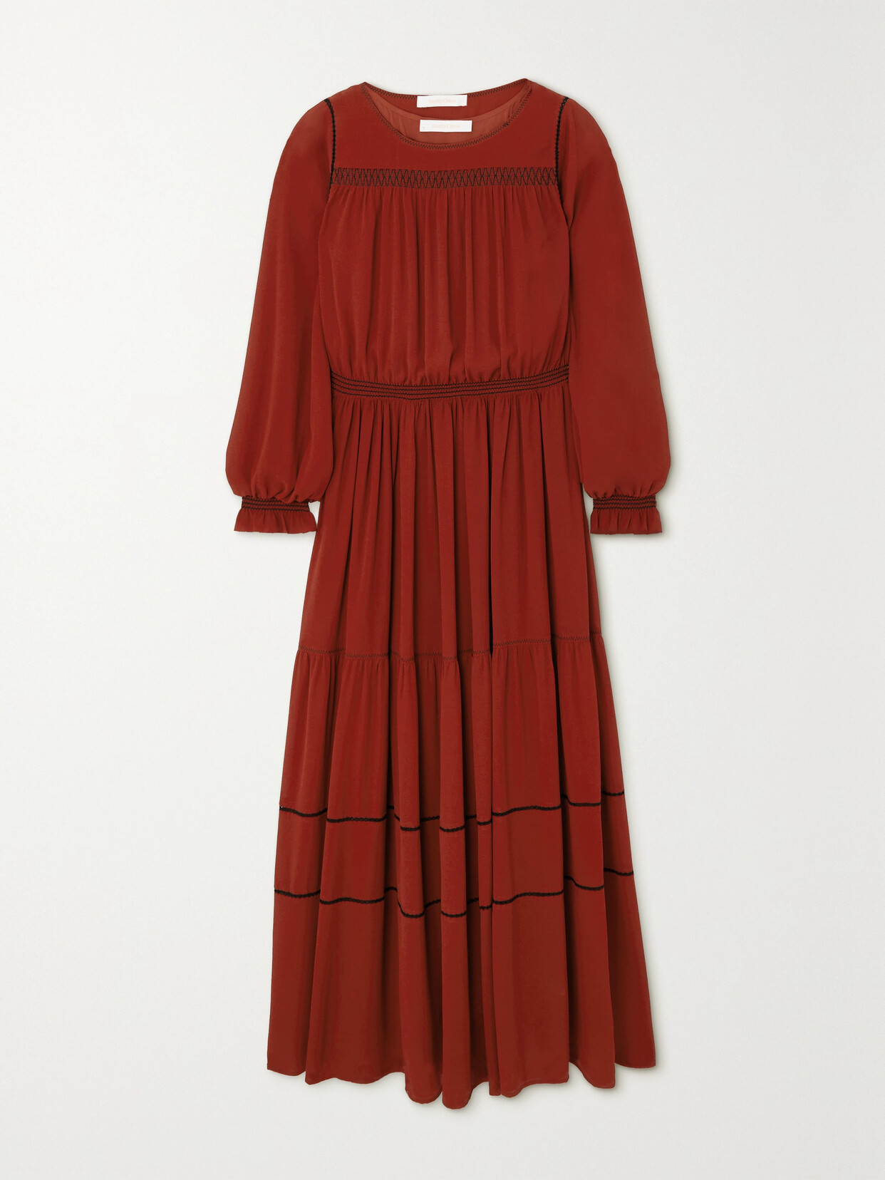 See By Chloé Embroidered Georgette Maxi Dress In Brun