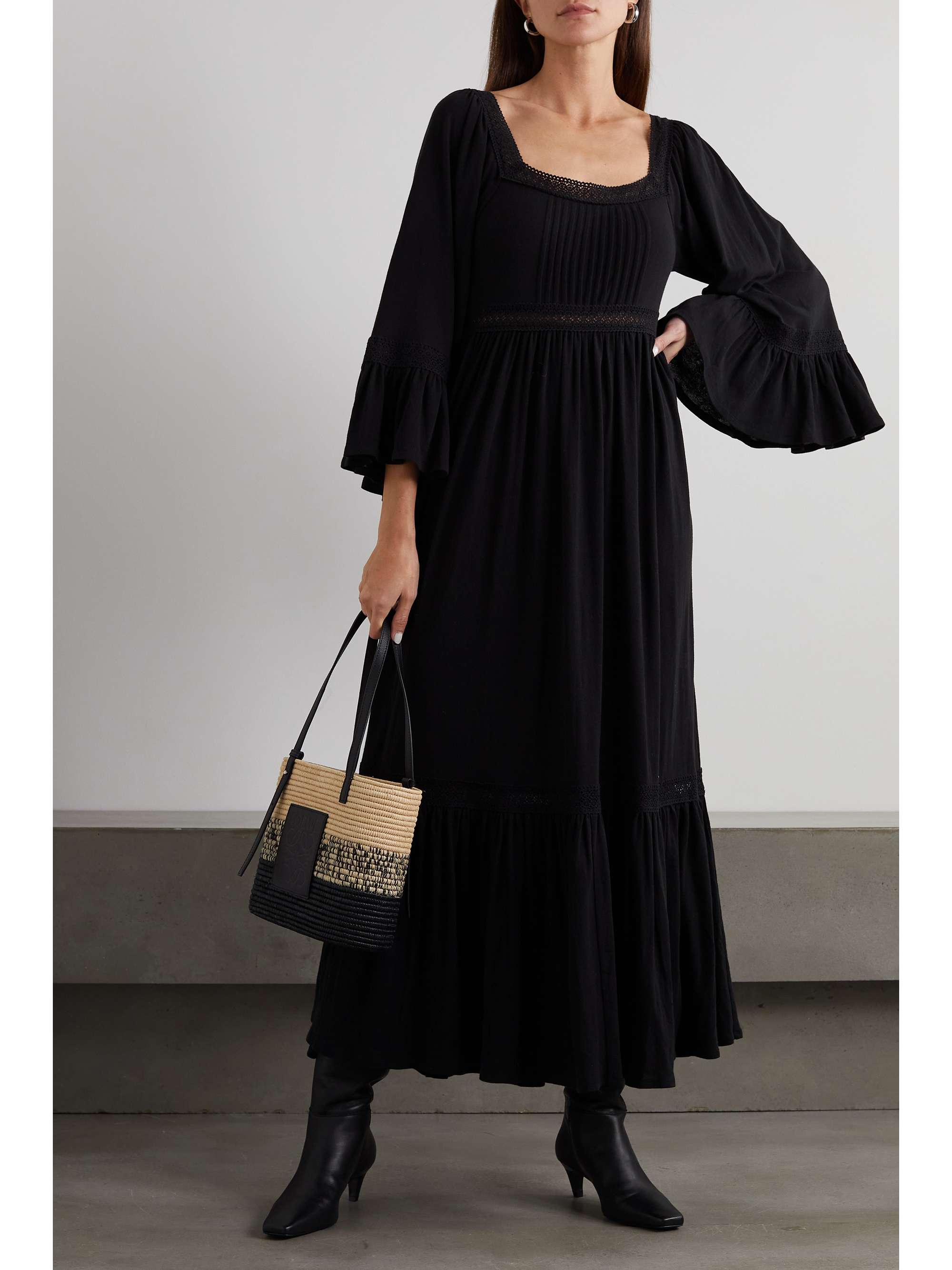 SEE BY CHLOÉ Tiered lace-trimmed cotton maxi dress
