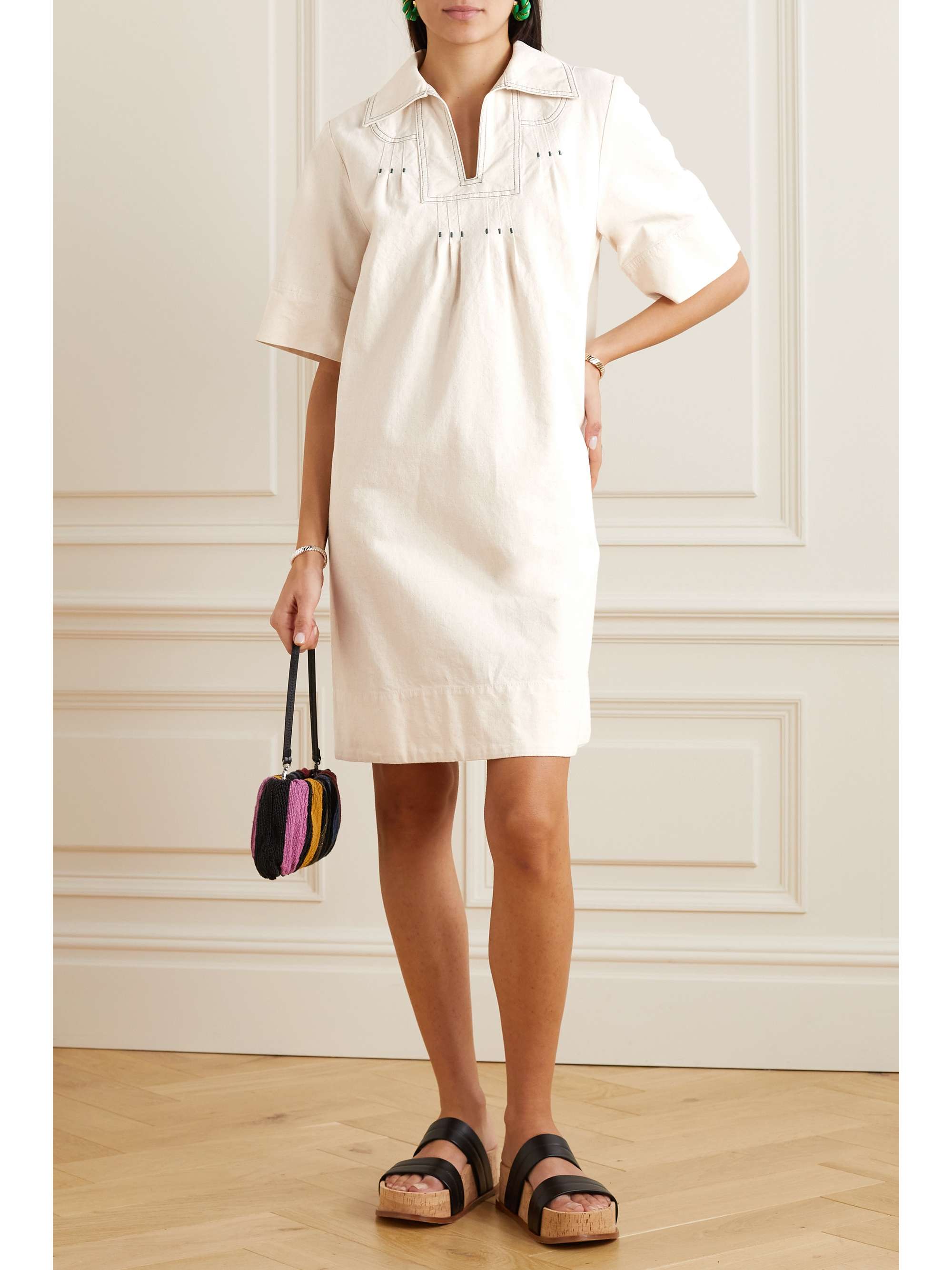 SEE BY CHLOE Embroidered pintucked denim mini dress NET A PORTER